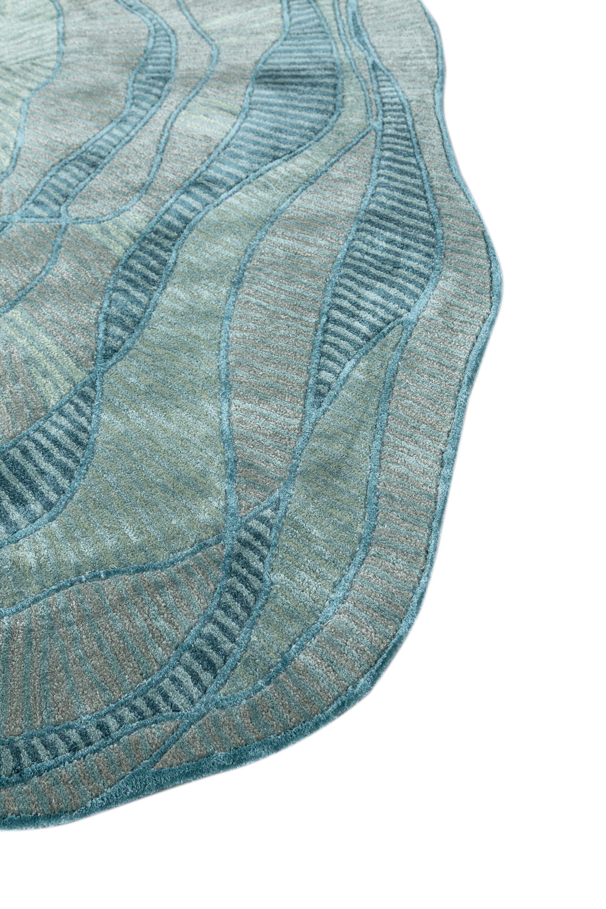 Jaipur Teppiche 8x10 Füße Hand getuftet Teppich Wolle und Viskose Modern Blau Teppich (Moderne) im Angebot