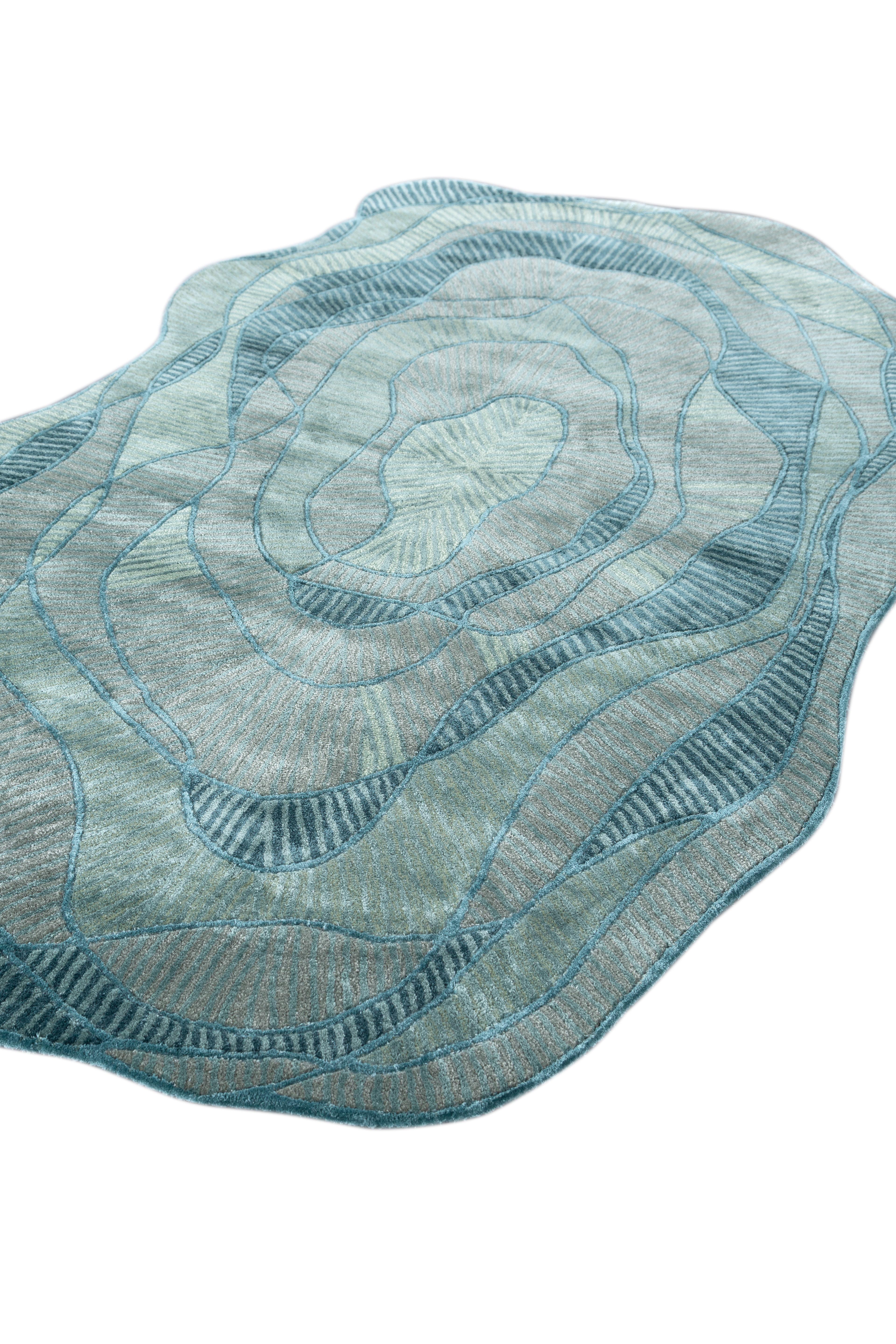 Jaipur Teppiche 8x10 Füße Hand getuftet Teppich Wolle und Viskose Modern Blau Teppich (Indisch) im Angebot