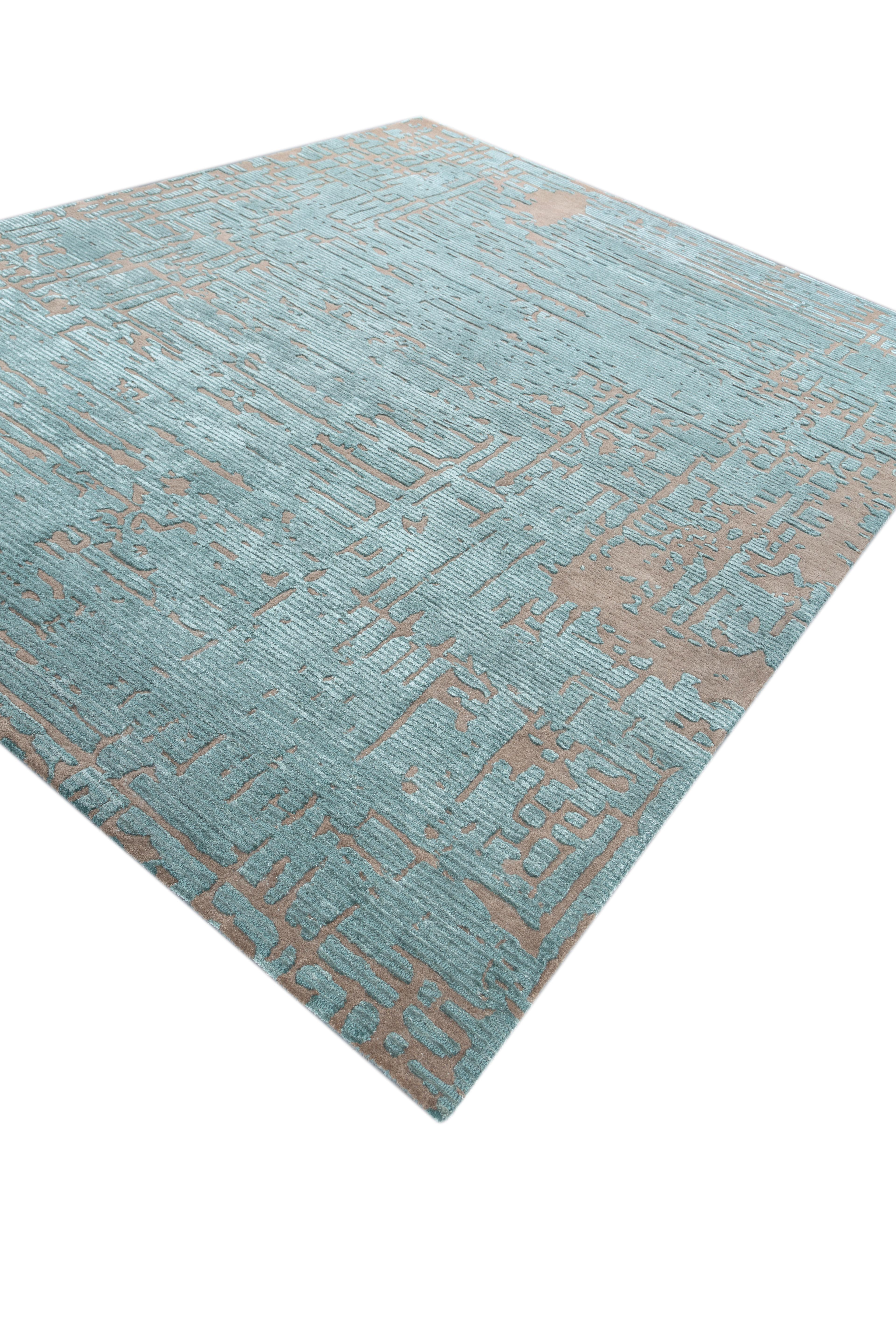 Jaipur Teppiche 8x10 Füße Hand getuftet Teppich Wolle & Viskose Modern Blau Teppich (Indisch) im Angebot