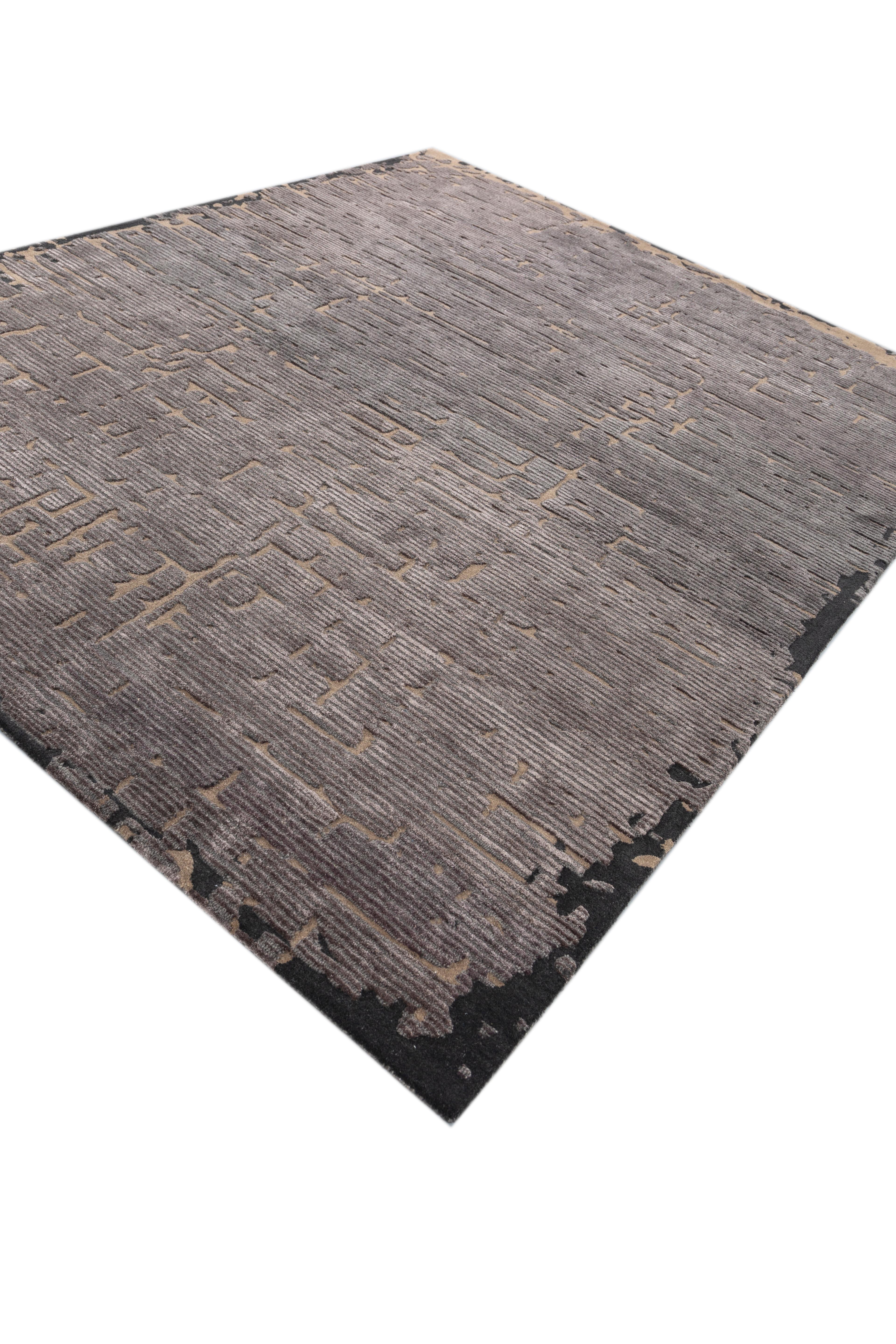 Jaipur Teppiche 8X10 Füße Hand getuftet Teppich Wolle & Viskose Moderne Grau & Schwarz Teppich (Handgefertigt) im Angebot