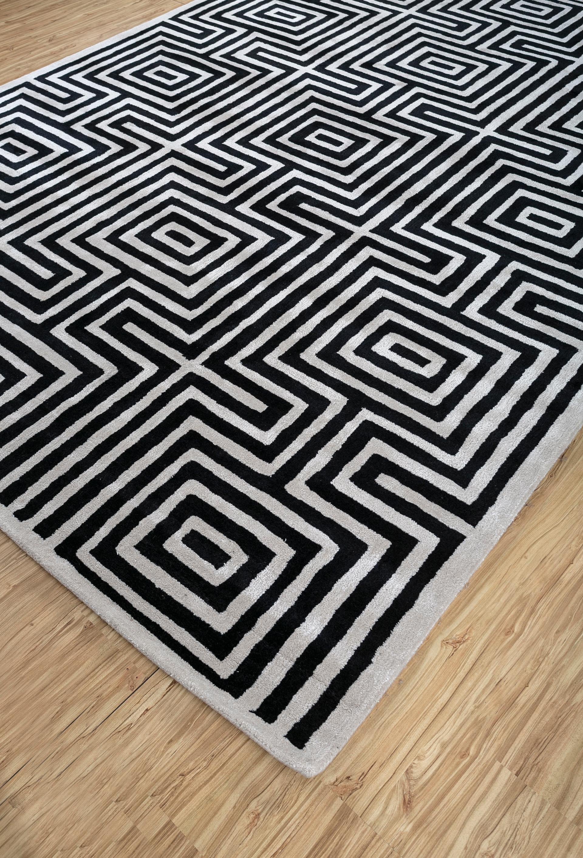 Jaipur Rugs 8x11 Feet Hand getuftet Teppich Wolle & Viskose moderne Grau & Schwarz Teppich (Indisch) im Angebot