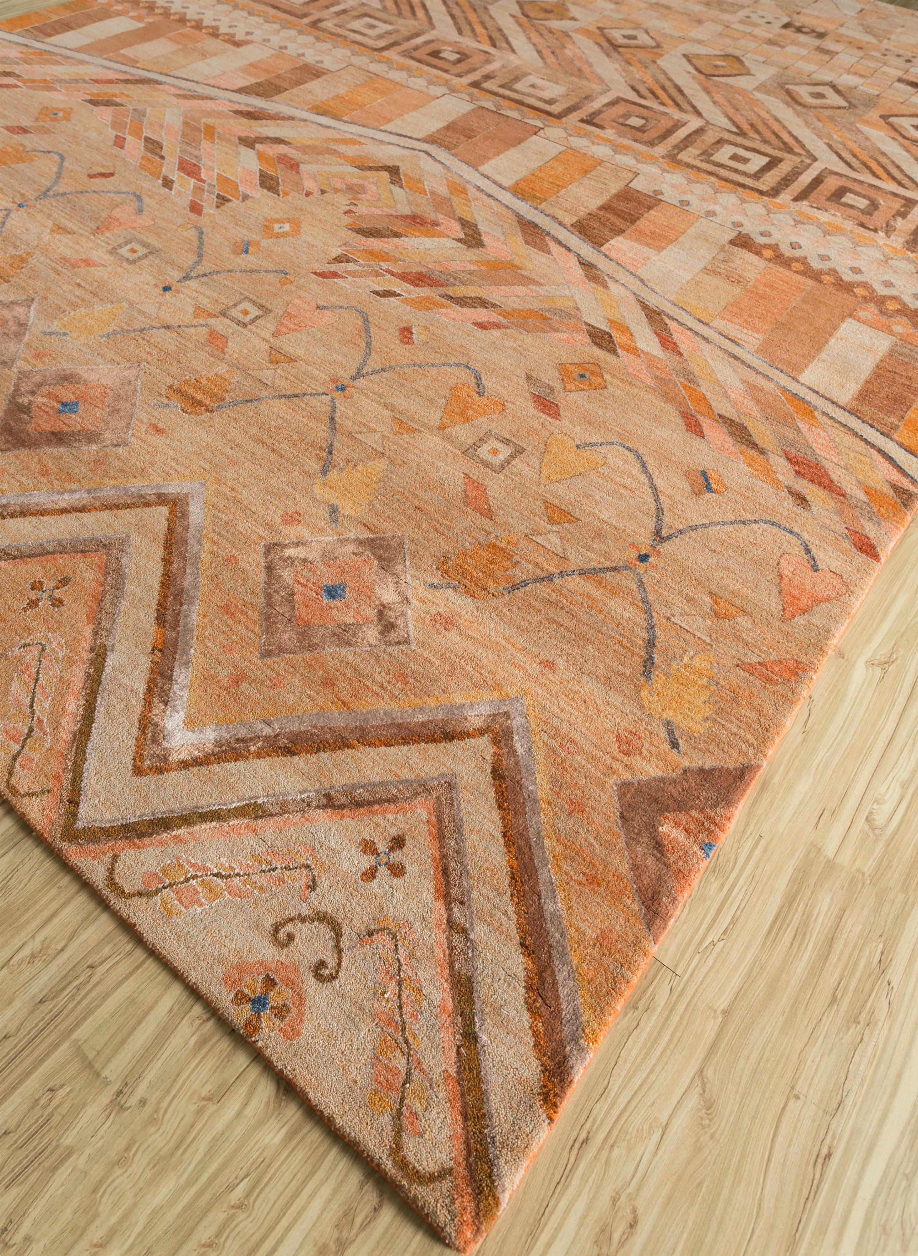 Indiano Tappeto Jaipur Rugs 9x12 piedi annodato a mano in lana e seta di bambù Beige e Marrone in vendita