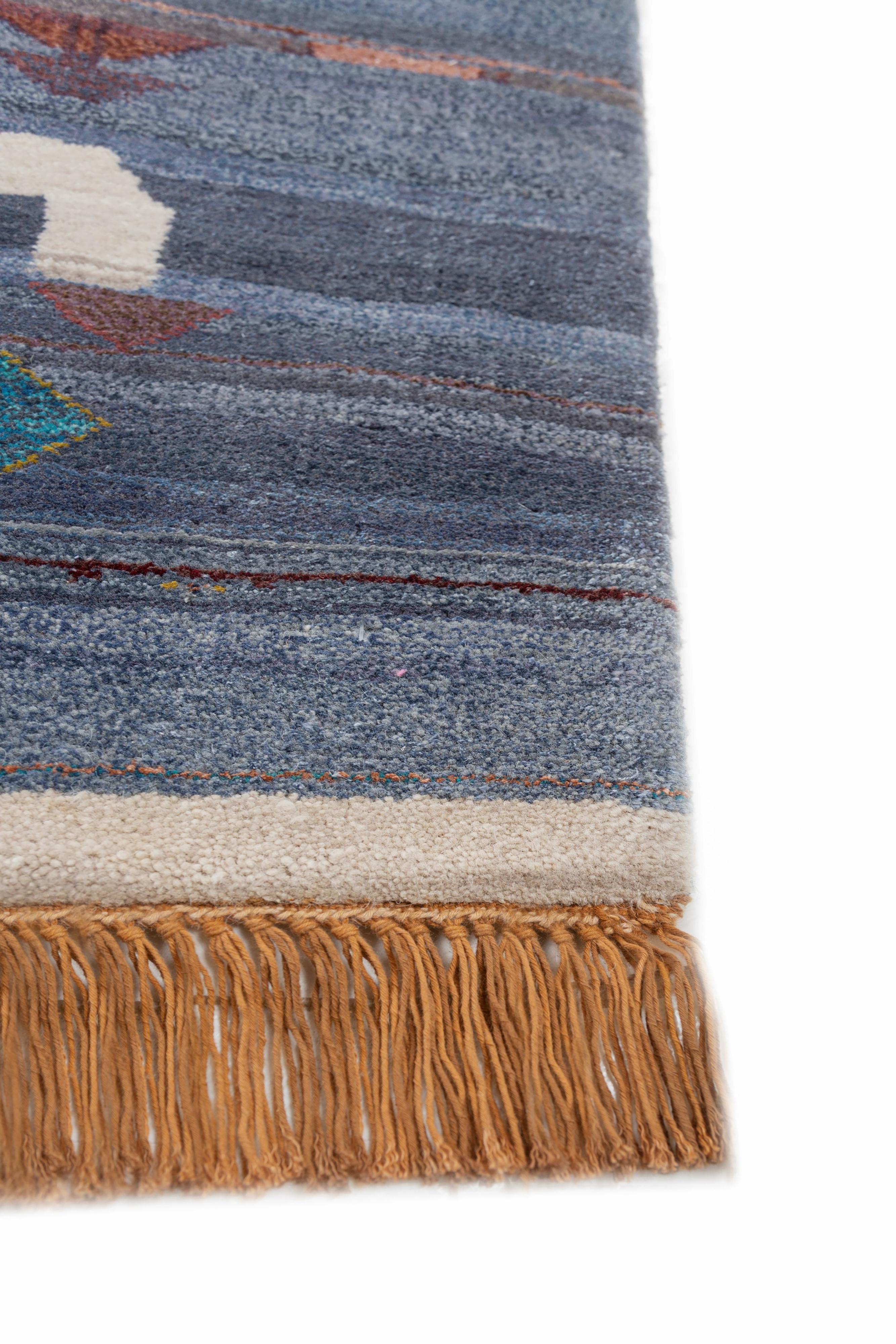 Moderne Jaipur Rugs Tapis 9x12 pieds noués à la main Laine et soie de bambou Bleu Tapis moderne en vente