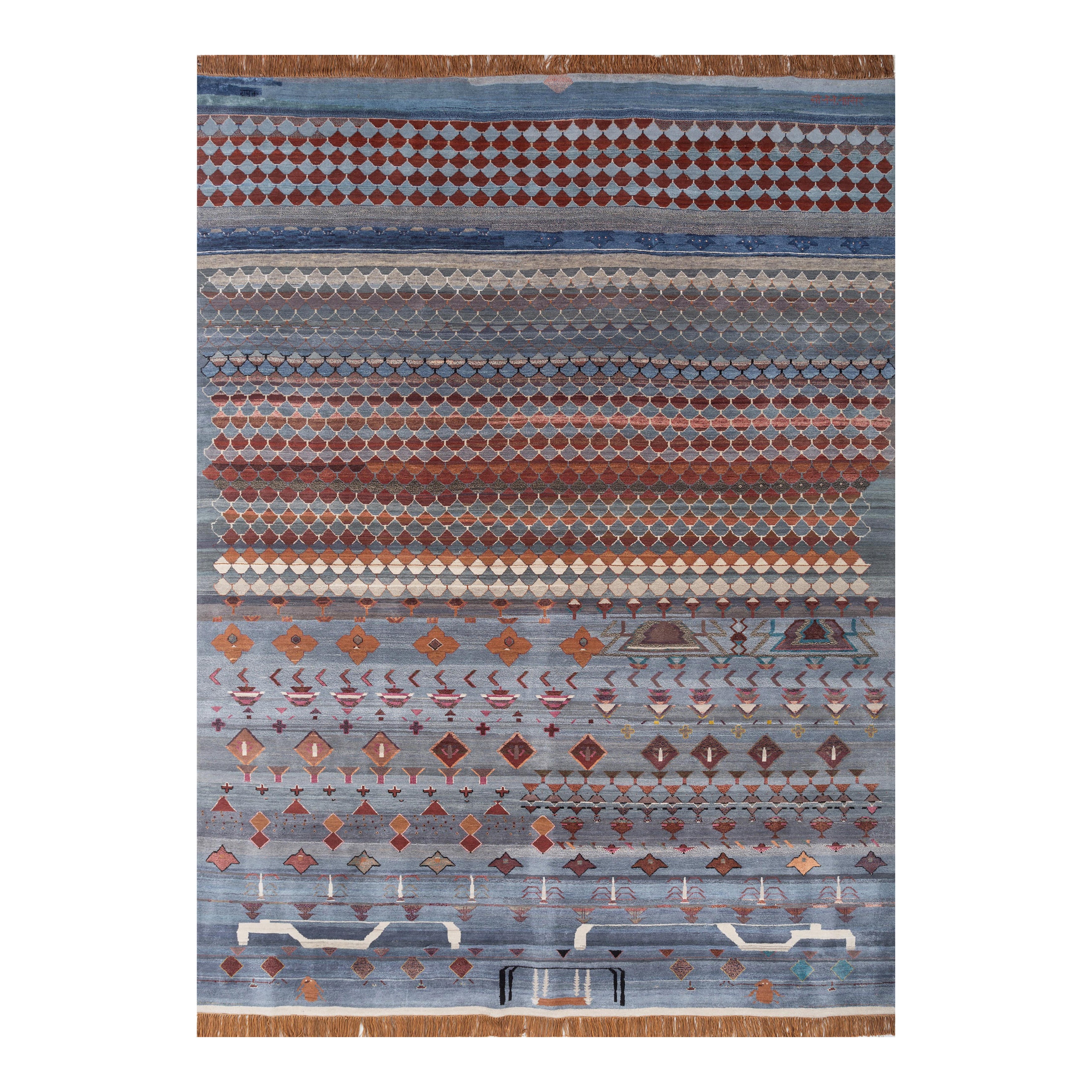 Jaipur Rugs 9x12 Füße handgeknüpfter Teppich Wolle und Bambus Seide Blau Moderner Teppich