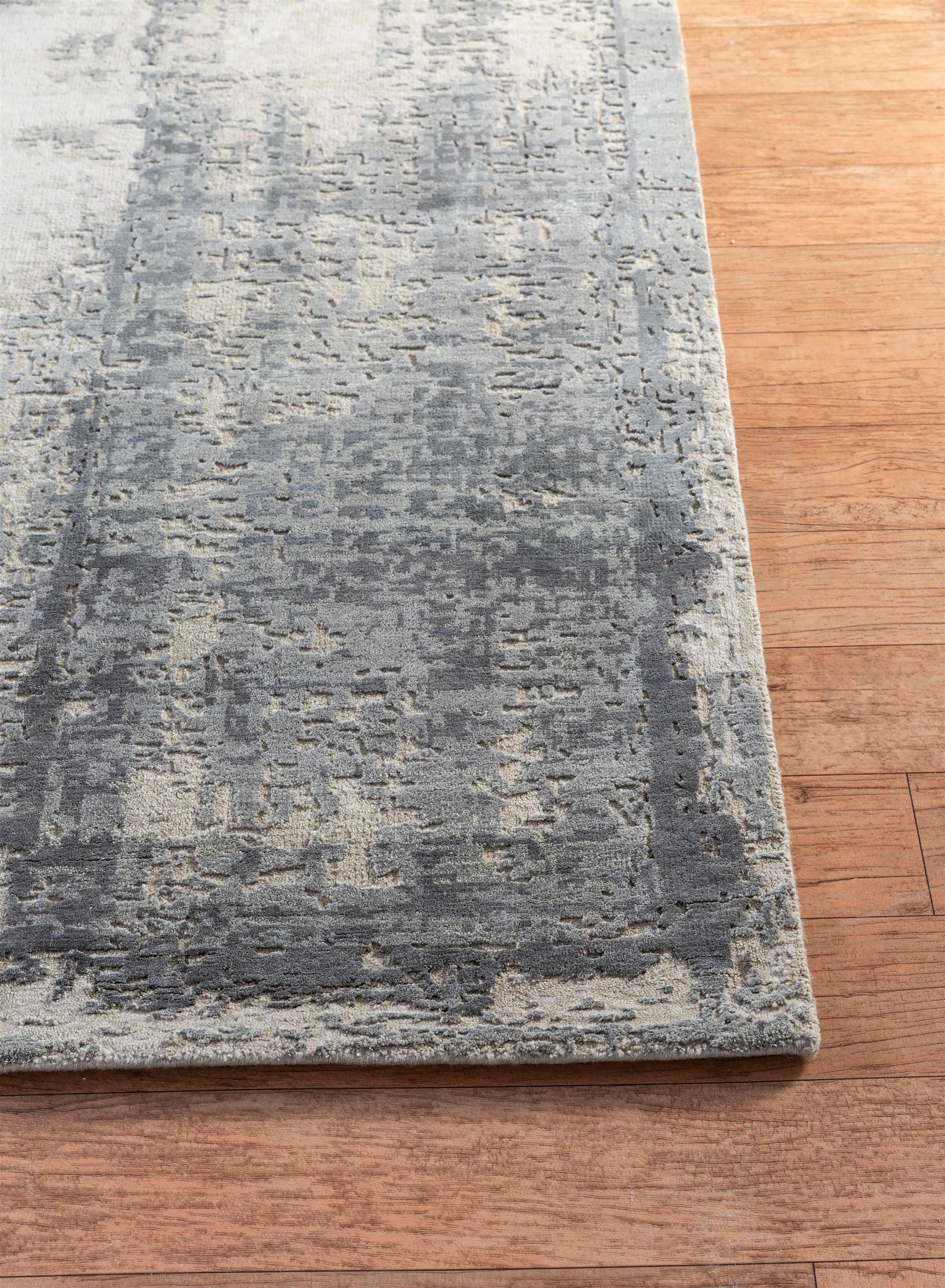 Moderno Jaipur Rugs 9x12 Piedi Tappeto annodato a mano in lana e seta di bambù Grigio e Nero in vendita