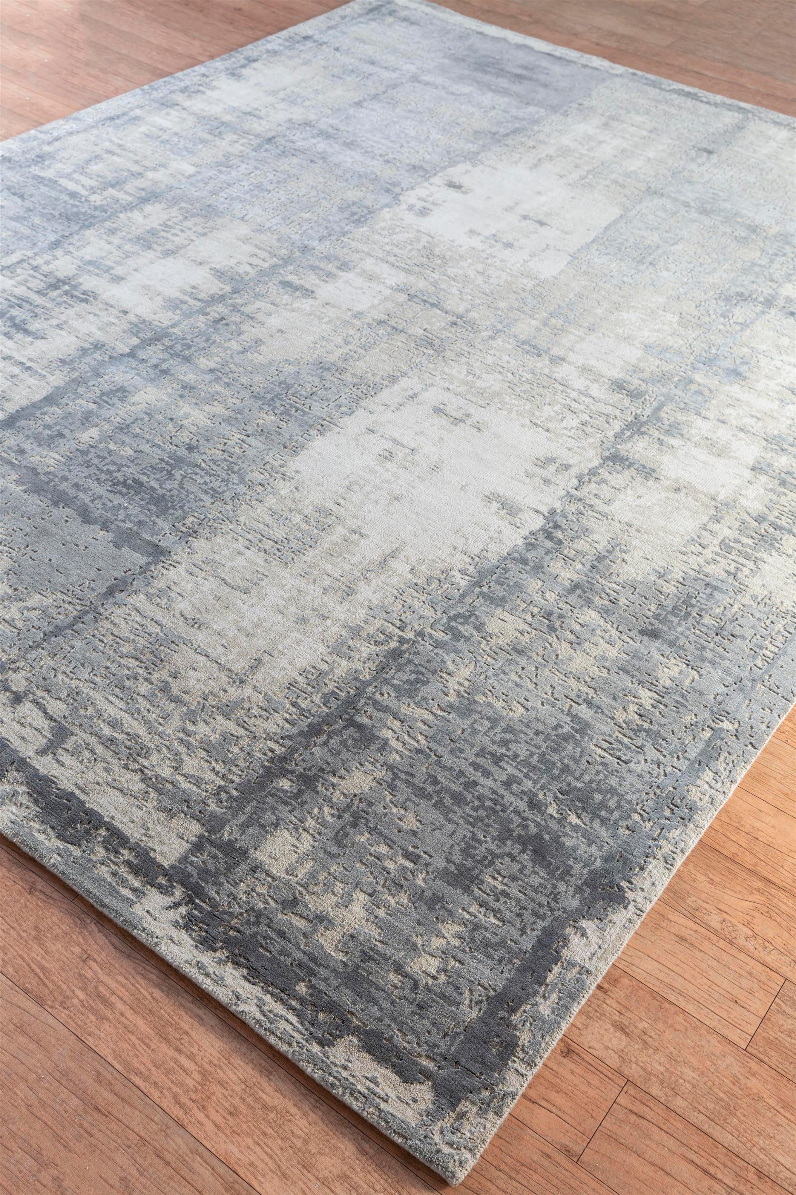 Indiano Jaipur Rugs 9x12 Piedi Tappeto annodato a mano in lana e seta di bambù Grigio e Nero in vendita