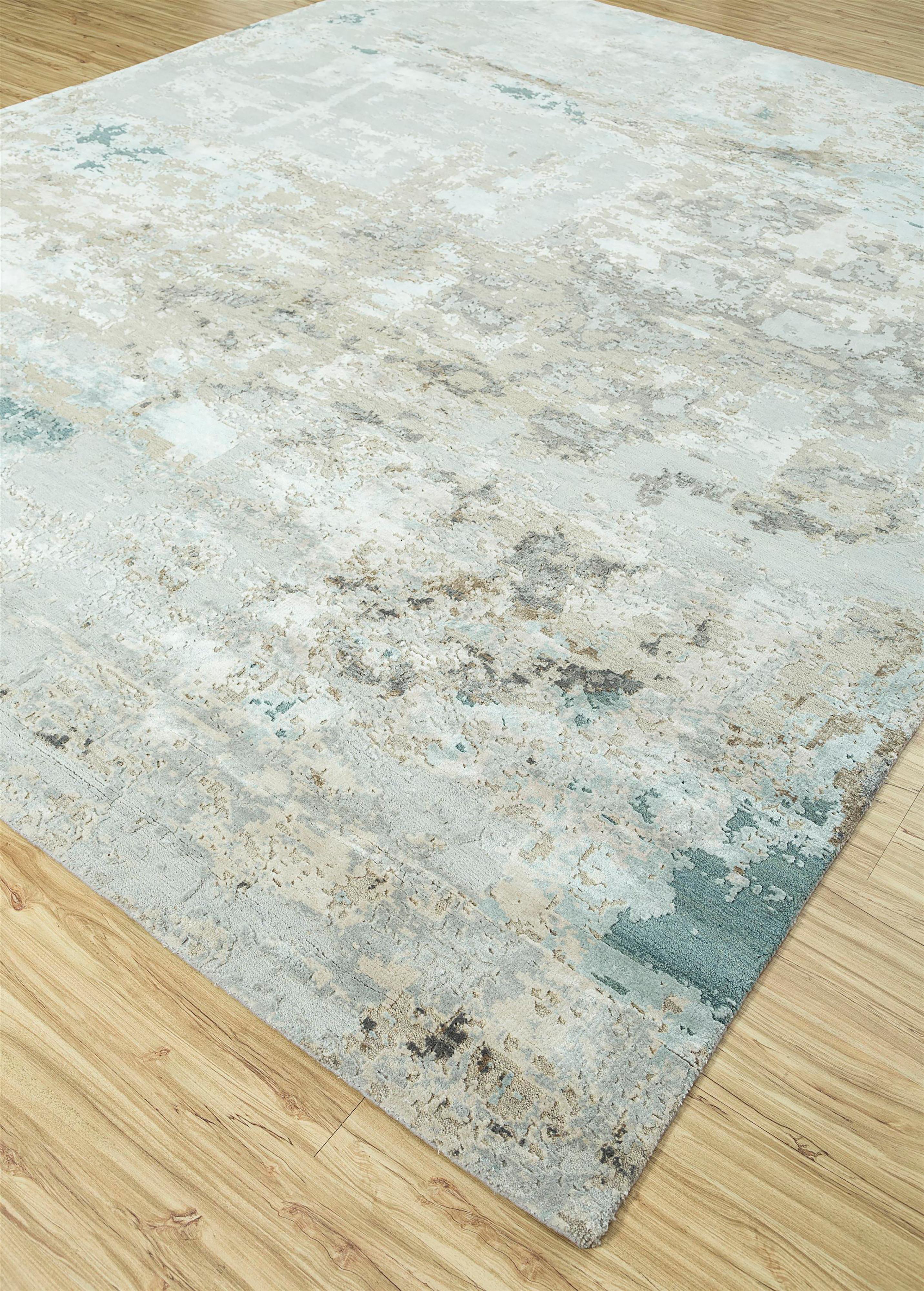 Annodato a mano Jaipur Rugs 9x12 Piedi Tappeto annodato a mano in lana e seta di bambù Grigio Nero Moderno in vendita