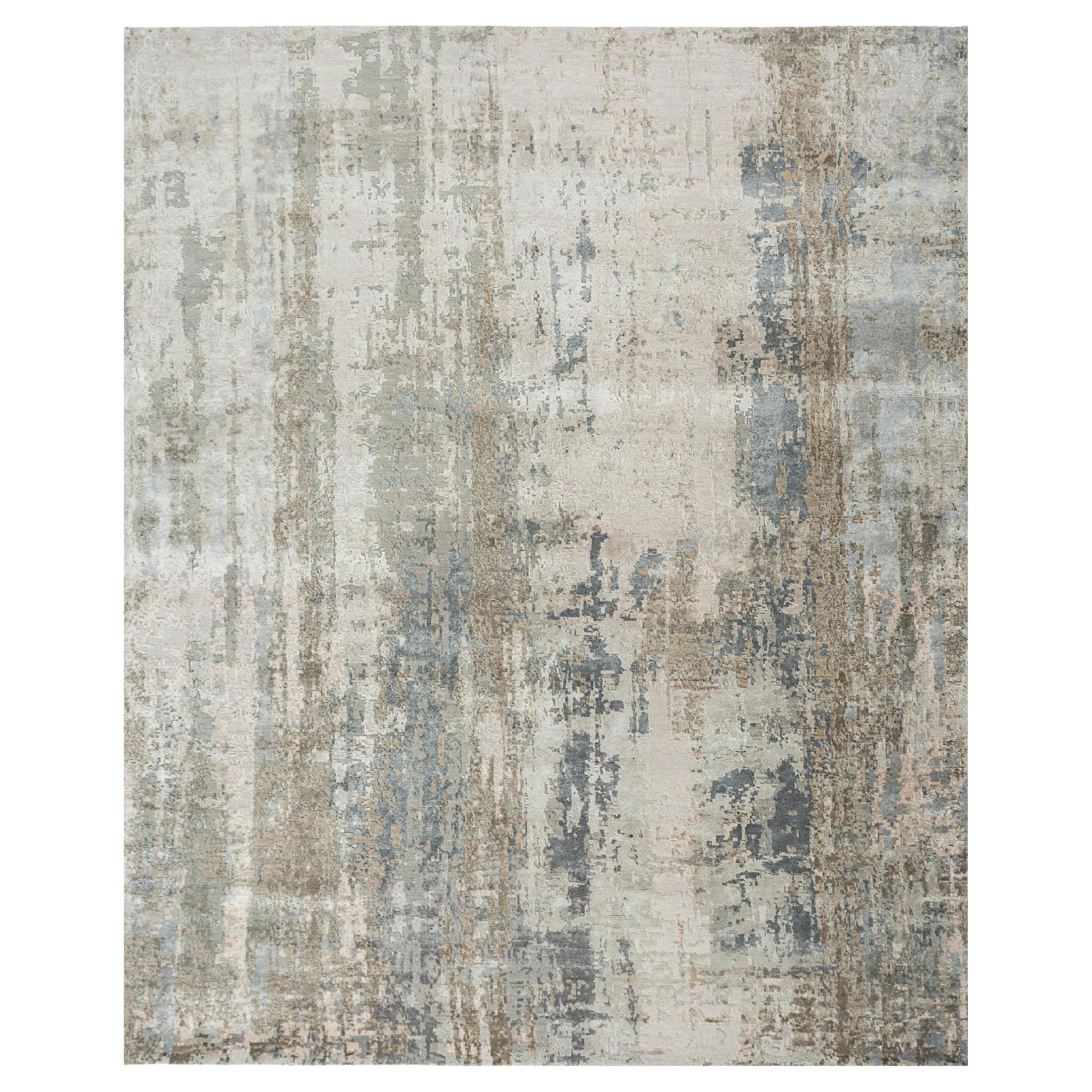 Jaipur Rugs Tapis 9x12 pieds noués à la main Laine et soie de bambou Ivoire Tapis moderne