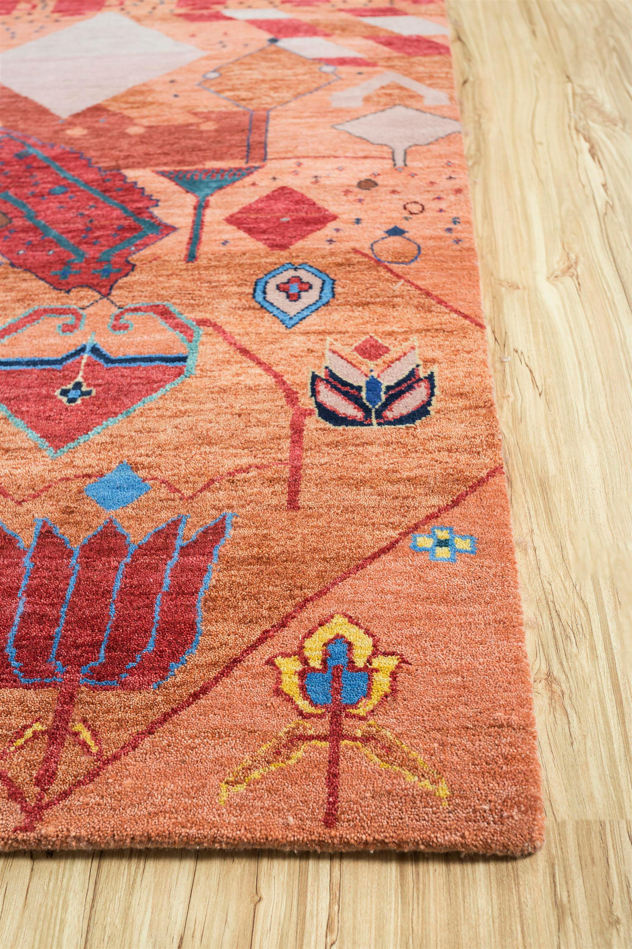 Moderno Tappeto Jaipur Rugs 9x12 piedi annodato a mano in lana e seta di bambù rosso e arancione in vendita