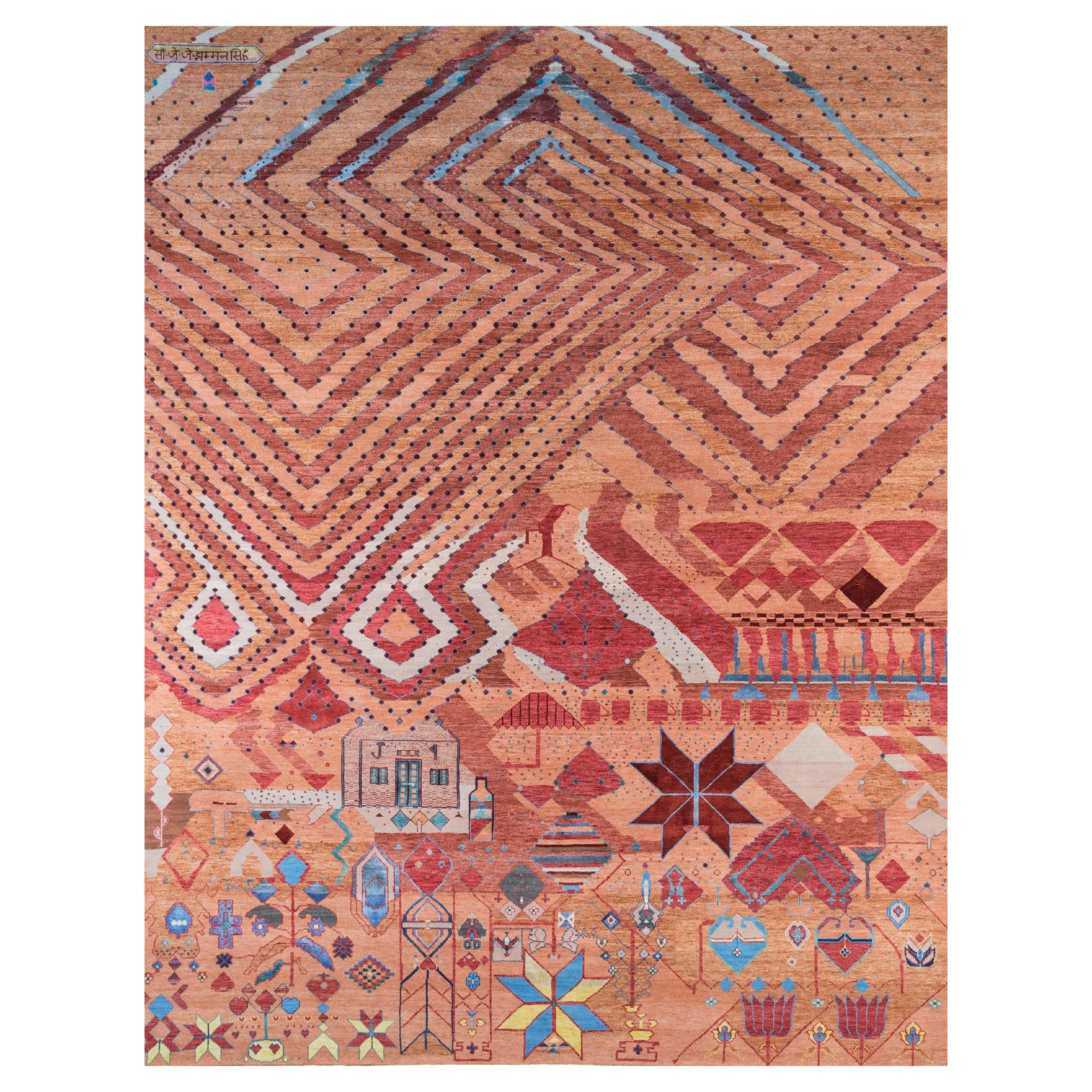 Tappeto Jaipur Rugs 9x12 piedi annodato a mano in lana e seta di bambù rosso e arancione