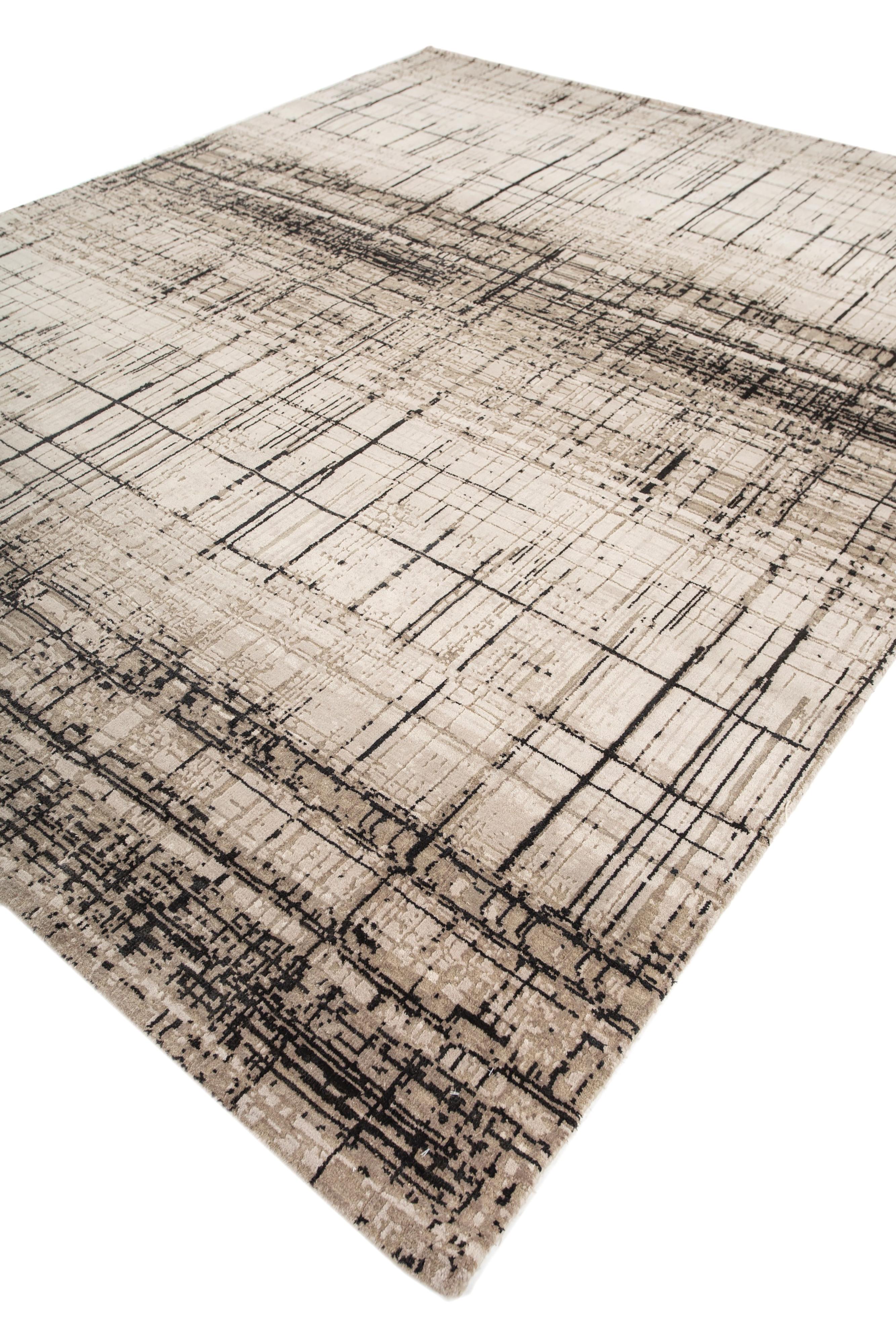 Annodato a mano Jaipur Rugs 9x12 Piedi Tappeto annodato a mano in lana e seta di bambù Avorio Moderno in vendita