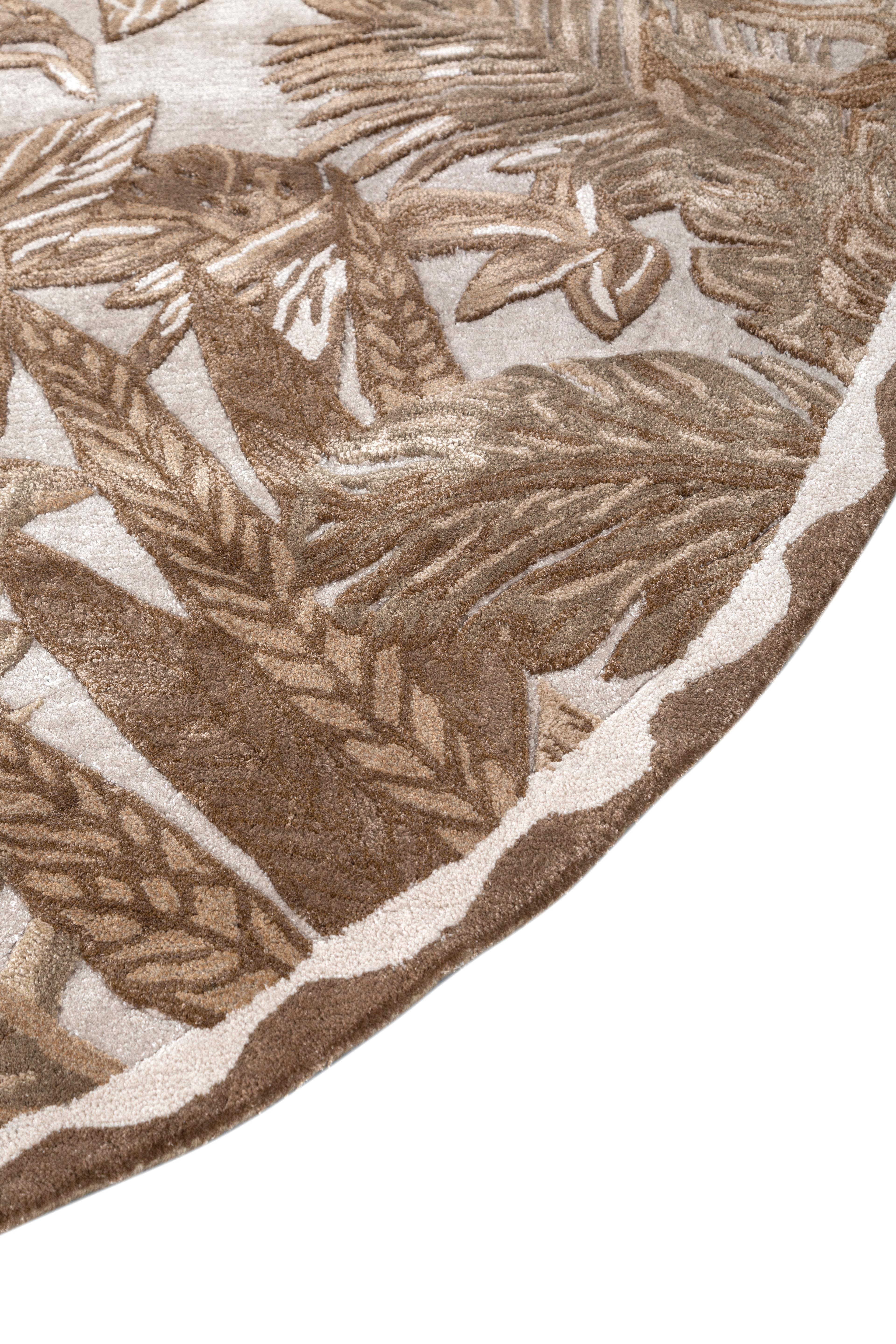 Indian Jaipur Rugs Antique White & Medium Brown 240X240 cm Hand Tufted Carpet For Sale