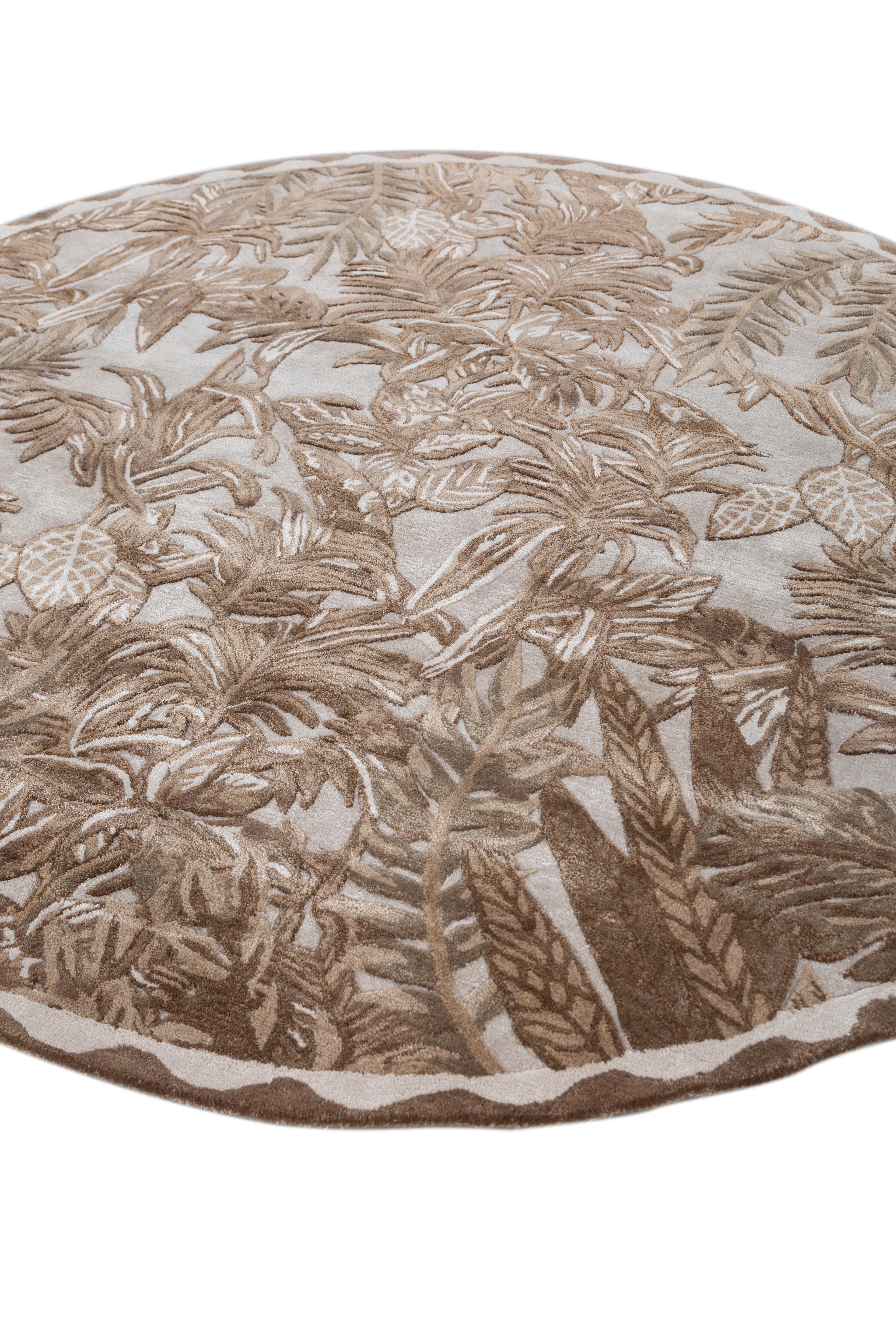 Hand-Crafted Jaipur Rugs Antique White & Medium Brown 240X240 cm Hand Tufted Carpet For Sale