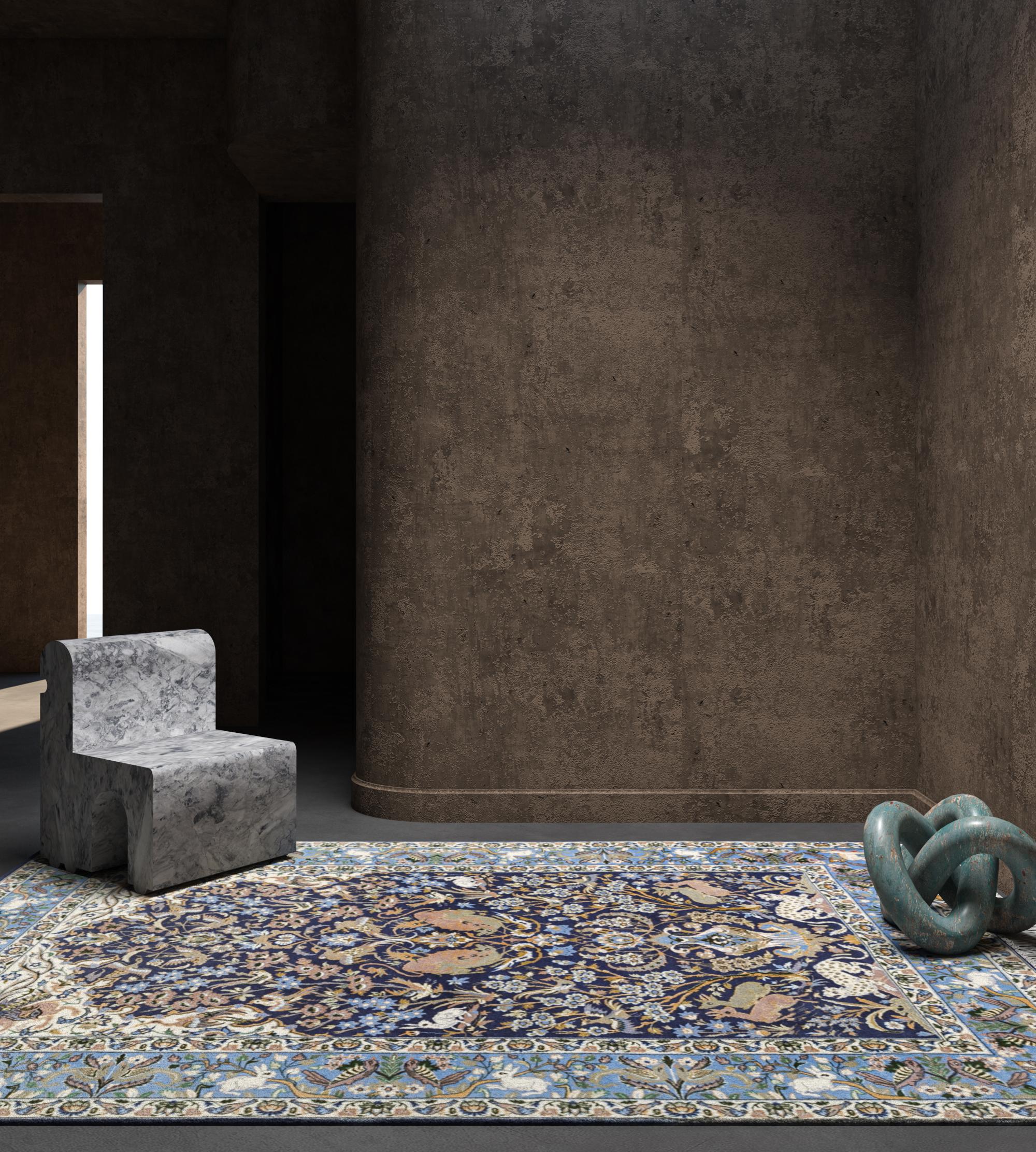 Design Story Crafted in 1970 in the esteemed weaving center of Isfahan, this stunning rug features a captivating combination of deep navy and Inky Sea tones, measuring 3'6 x 5'6 in size. Adorned with an all-over floral design, it showcases the