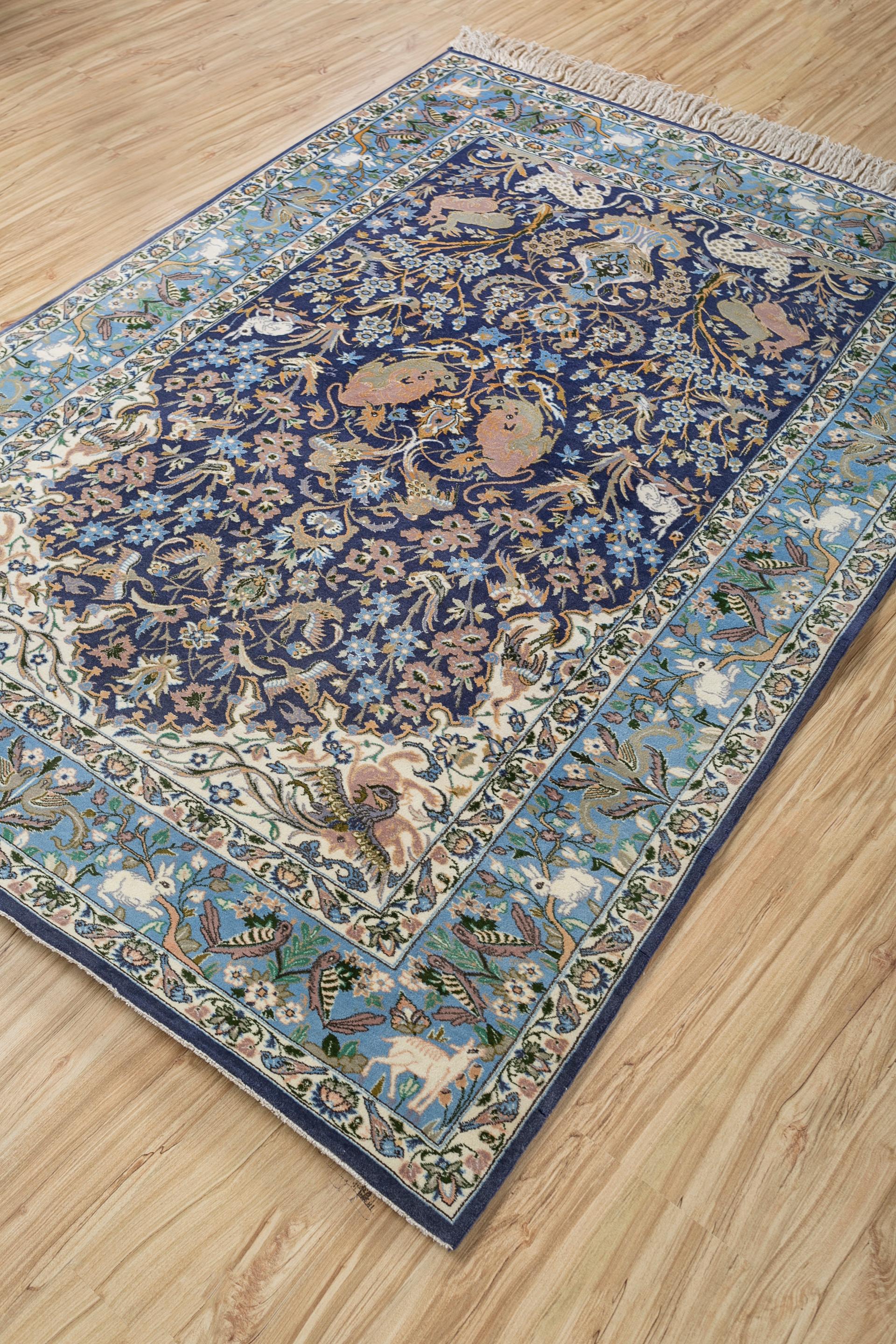 Hand-Knotted Jaipur Rugs Deep Navy & Inky Sea 105X165 cm Hand Knotted Carpet For Sale
