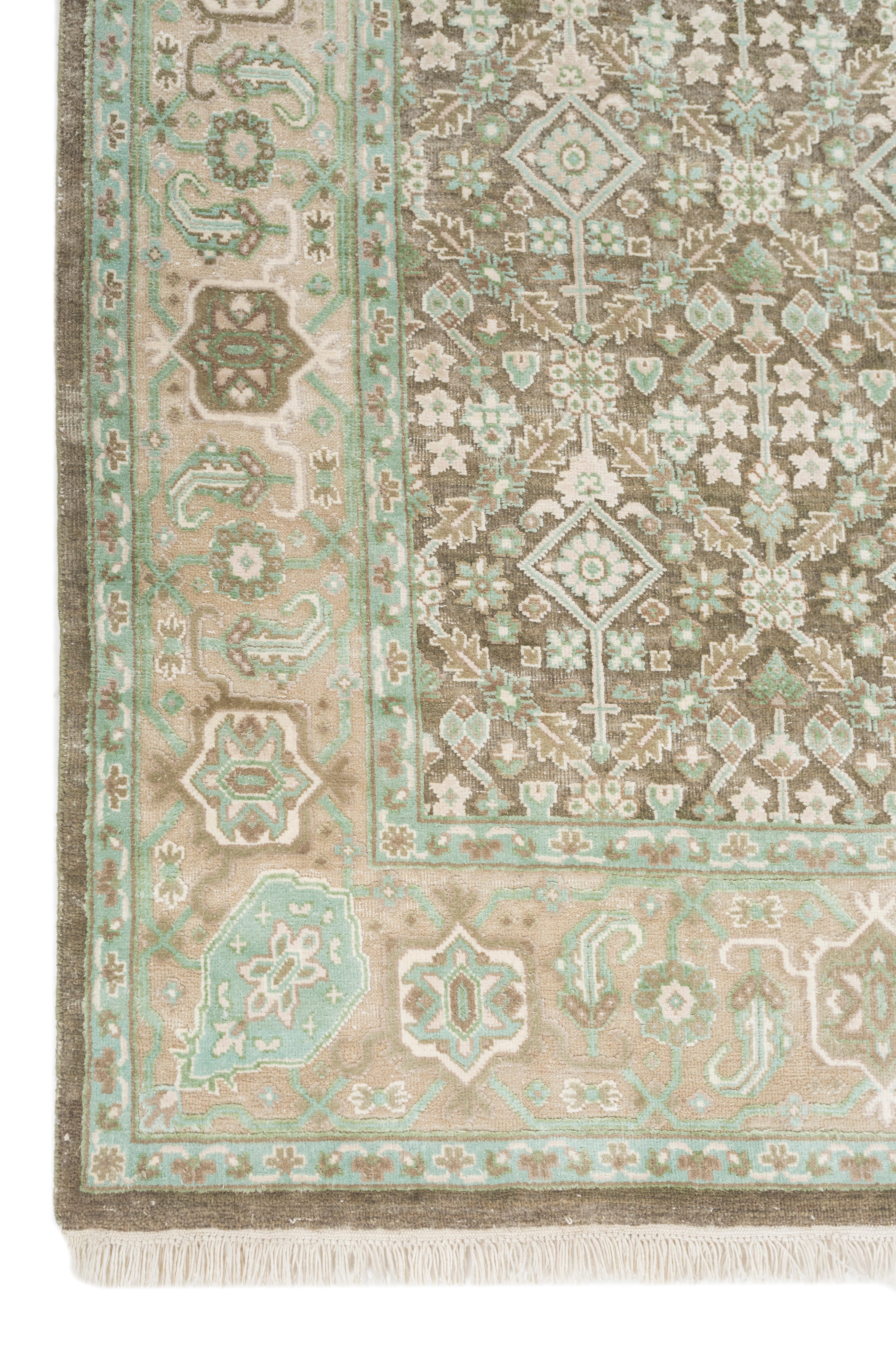 Indian Jaipur Rugs Forest Green & Beige lush 240X300 cm Hand Knotted Carpet For Sale