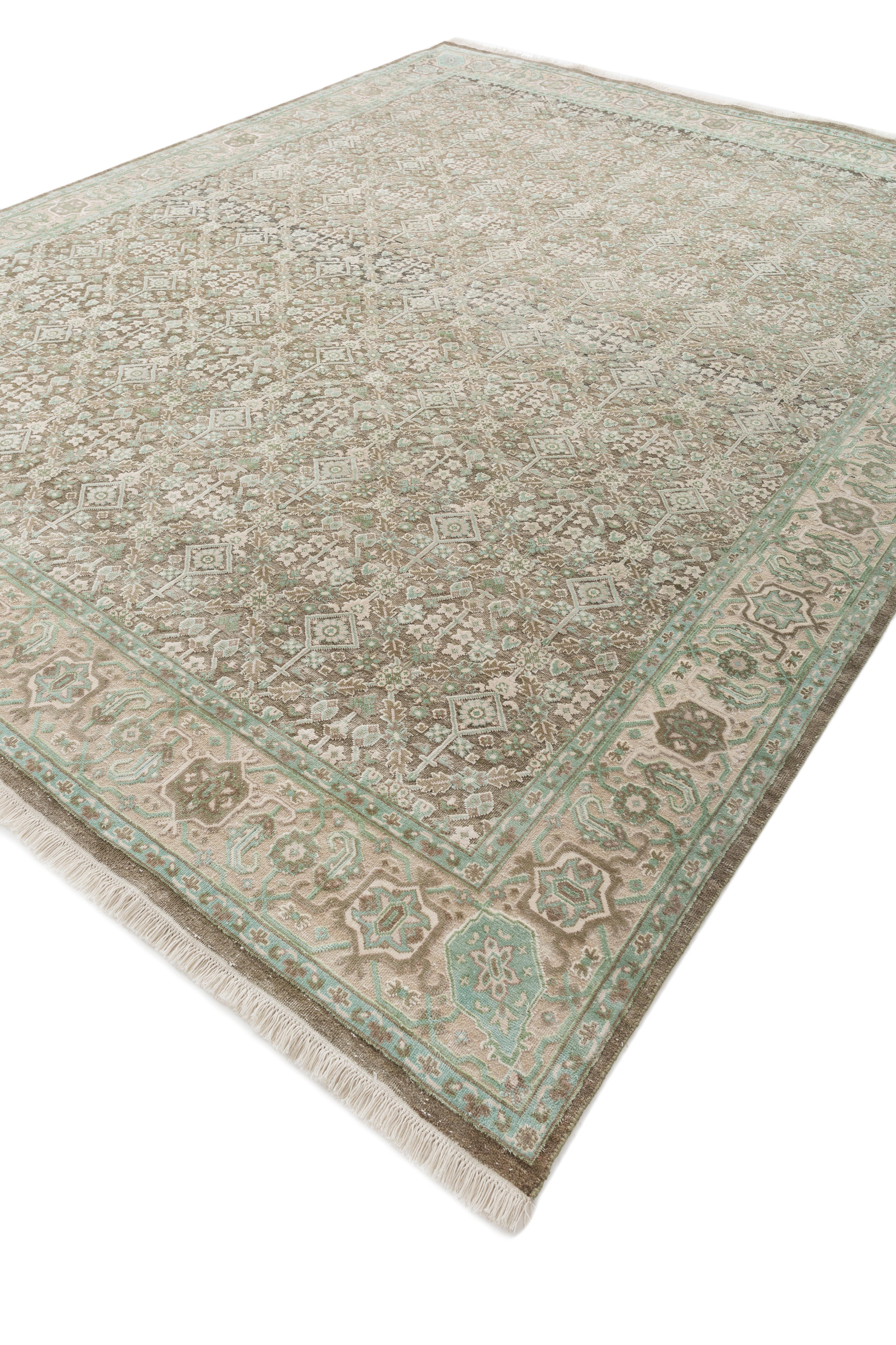 Hand-Knotted Jaipur Rugs Forest Green & Beige lush 240X300 cm Hand Knotted Carpet For Sale