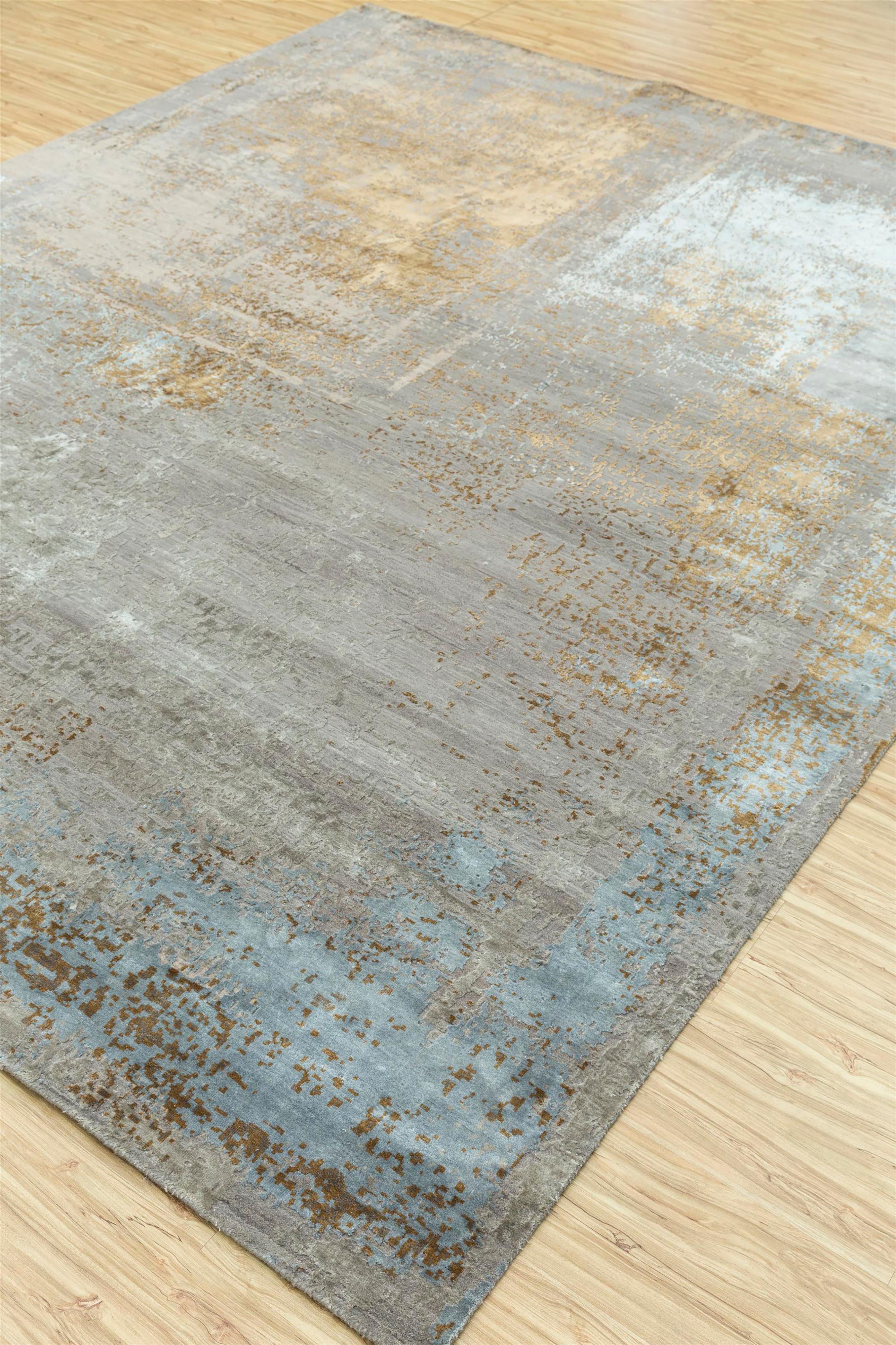 Indiano Tappeto Jaipur Rugs annodato a mano in lana e seta di bambù, grigio e nero. in vendita