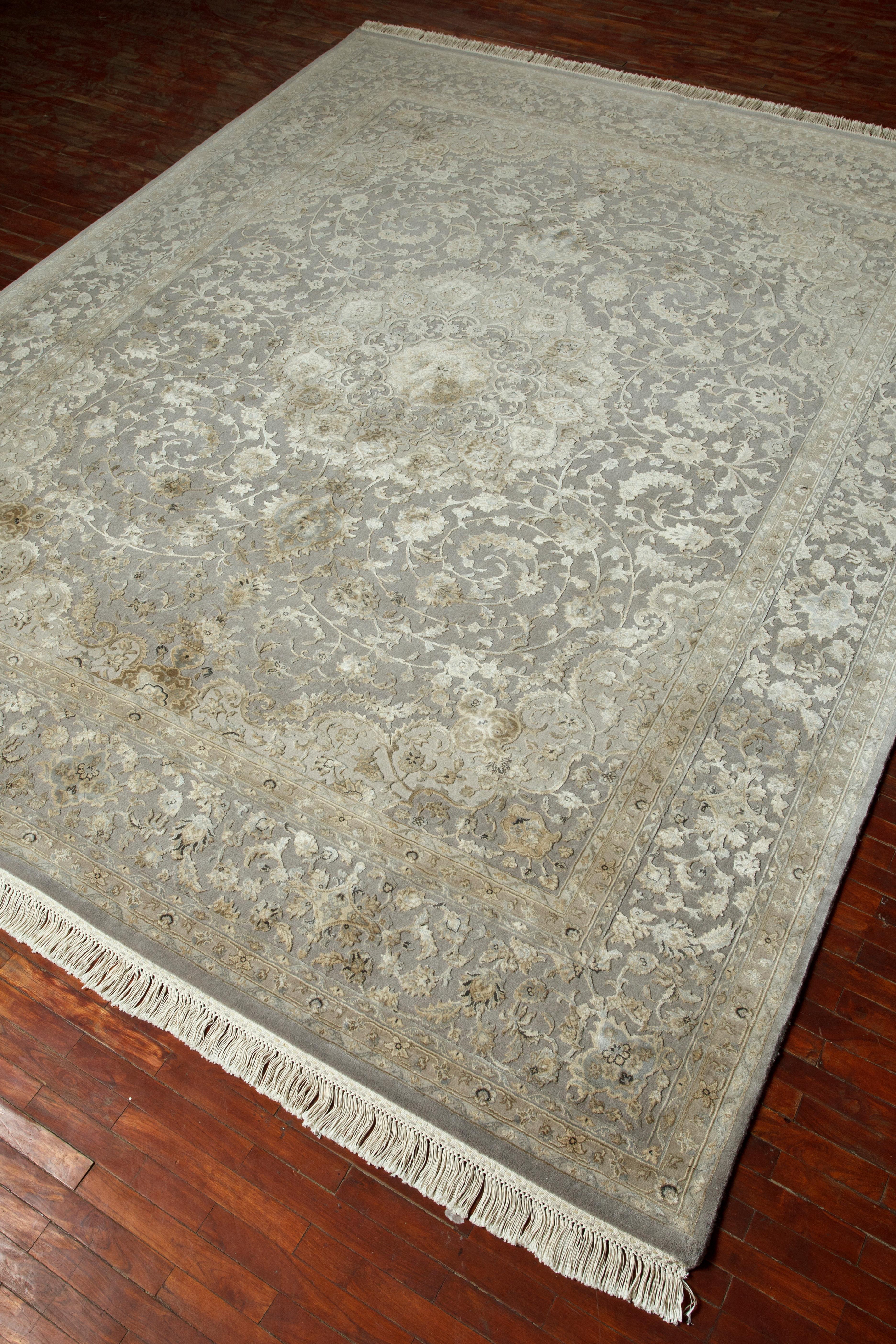 Hand-Knotted Jaipur Rugs Soft Gray 240X300 cm Hand Knotted Carpet For Sale