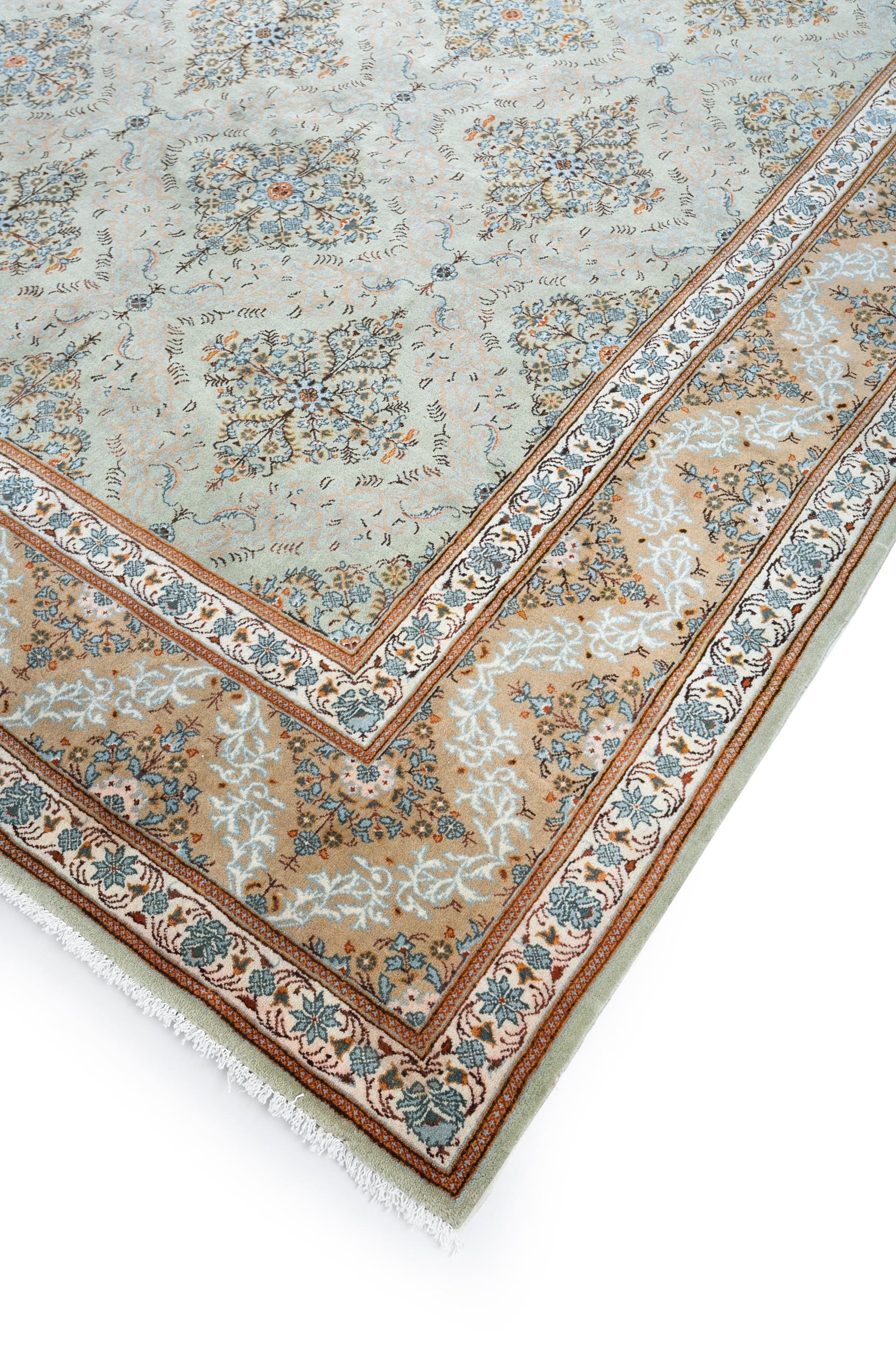 Hand-Knotted Jaipur Rugs Spa Blue & Light Peach 270X375 cm Hand Knotted Carpet For Sale