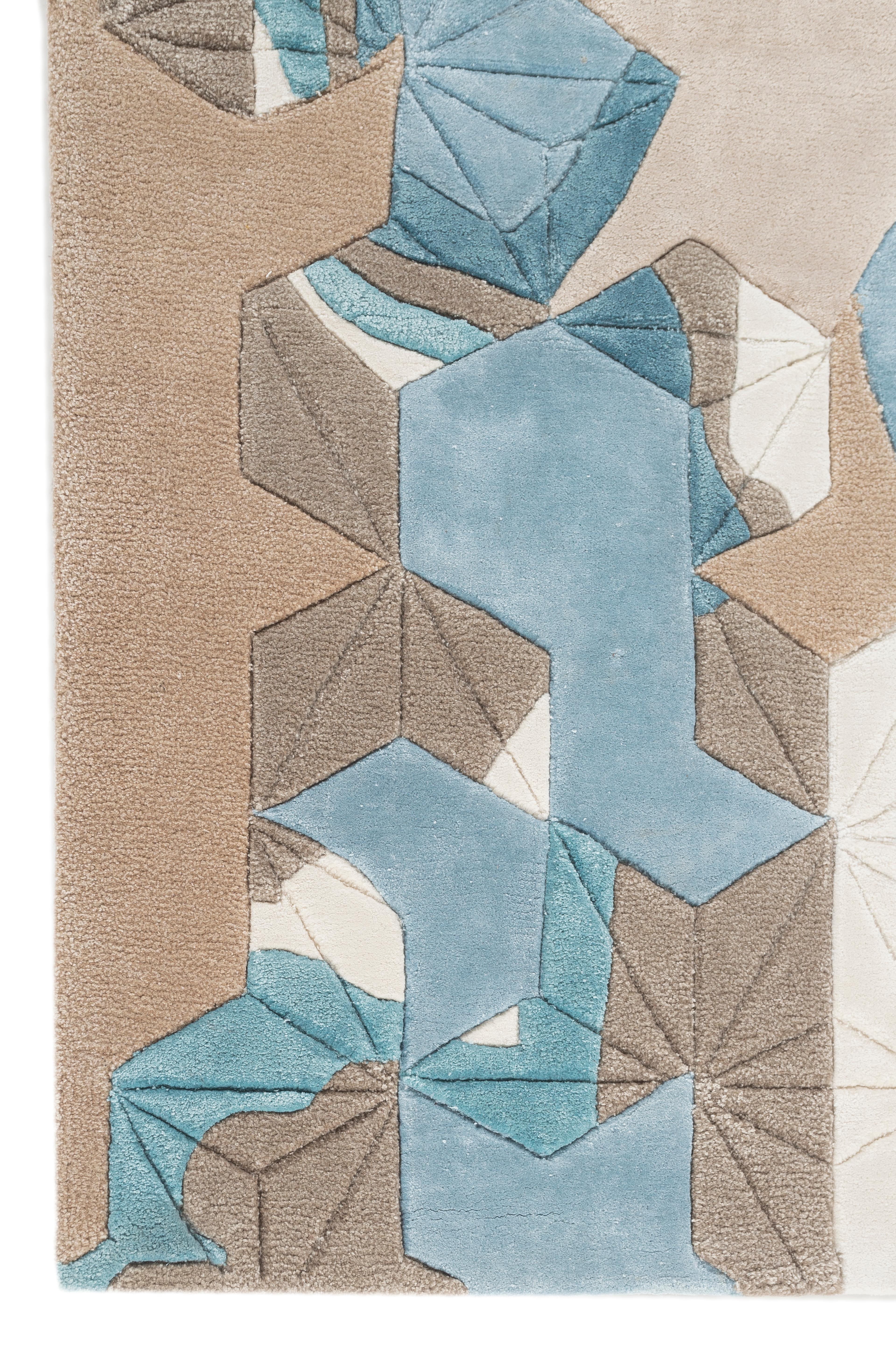 Indian Jaipur Rugs Undyed White & Aegean Blue 240X300 cm Hand Tufted Carpet For Sale