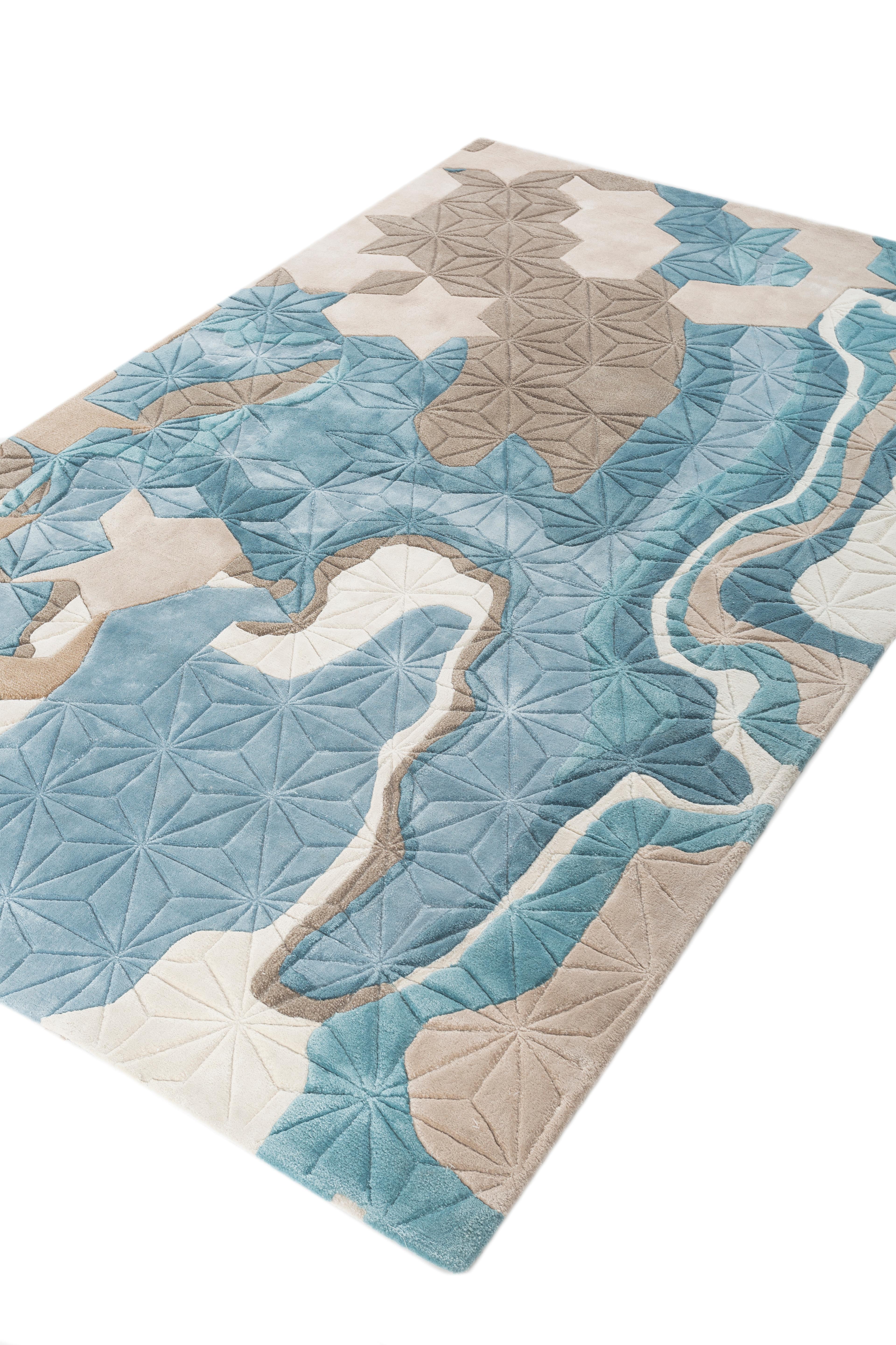 Hand-Crafted Jaipur Rugs Undyed White & Aegean Blue 240X300 cm Hand Tufted Carpet For Sale