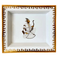 Jaipur Style Porcelain Vide-Poche with Mughal Maharadjah Miniature Portrait