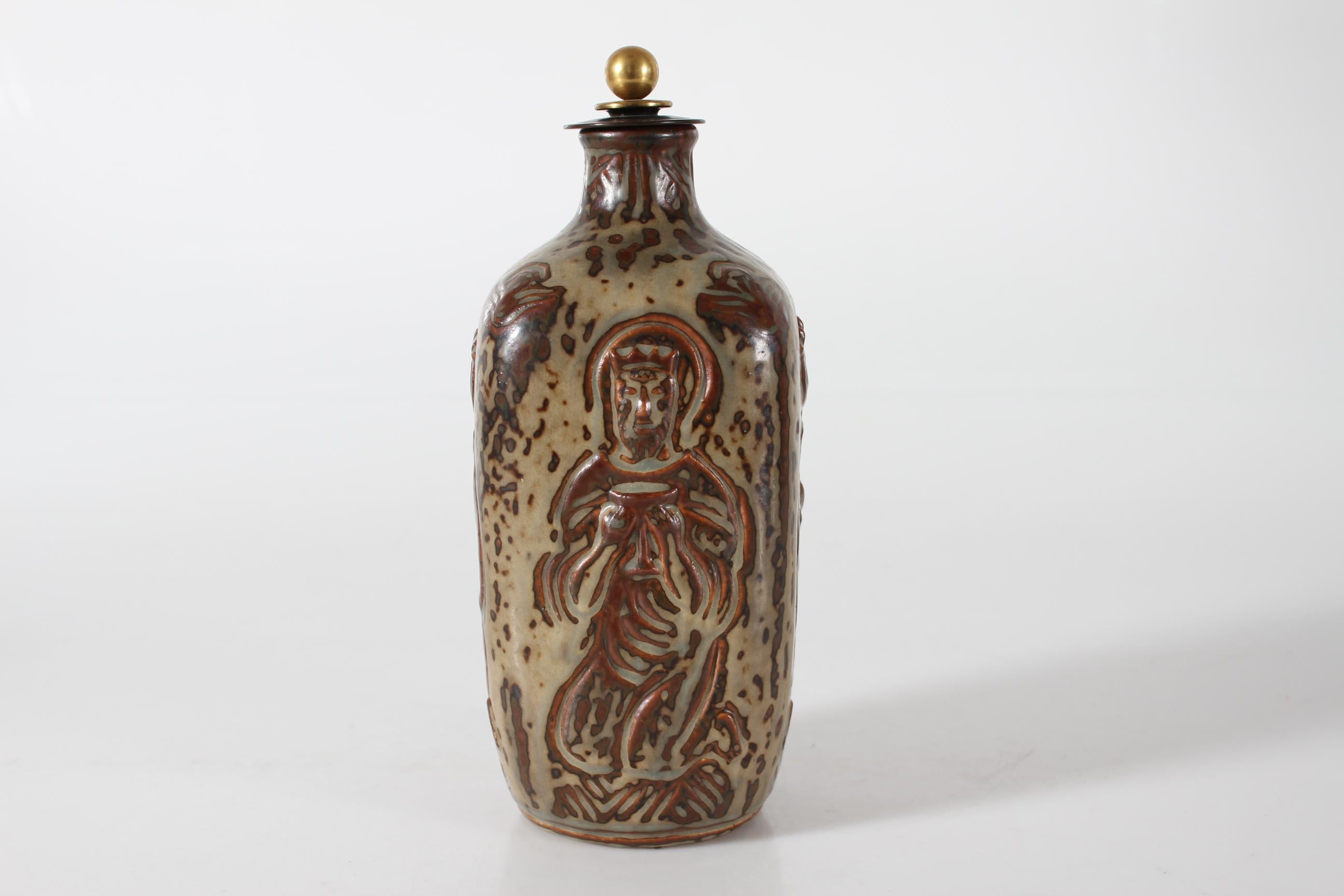 Danese Jais Nielsen per Royal Copenhagen Vaso o bottiglia quadrata con coperchio in bronzo, 1957 in vendita