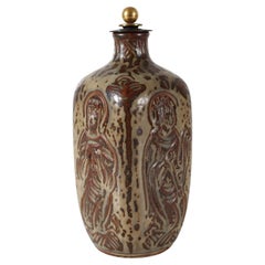 Jais Nielsen for Royal Copenhagen Square Vase or Bottle with Bronze Lid, 1957