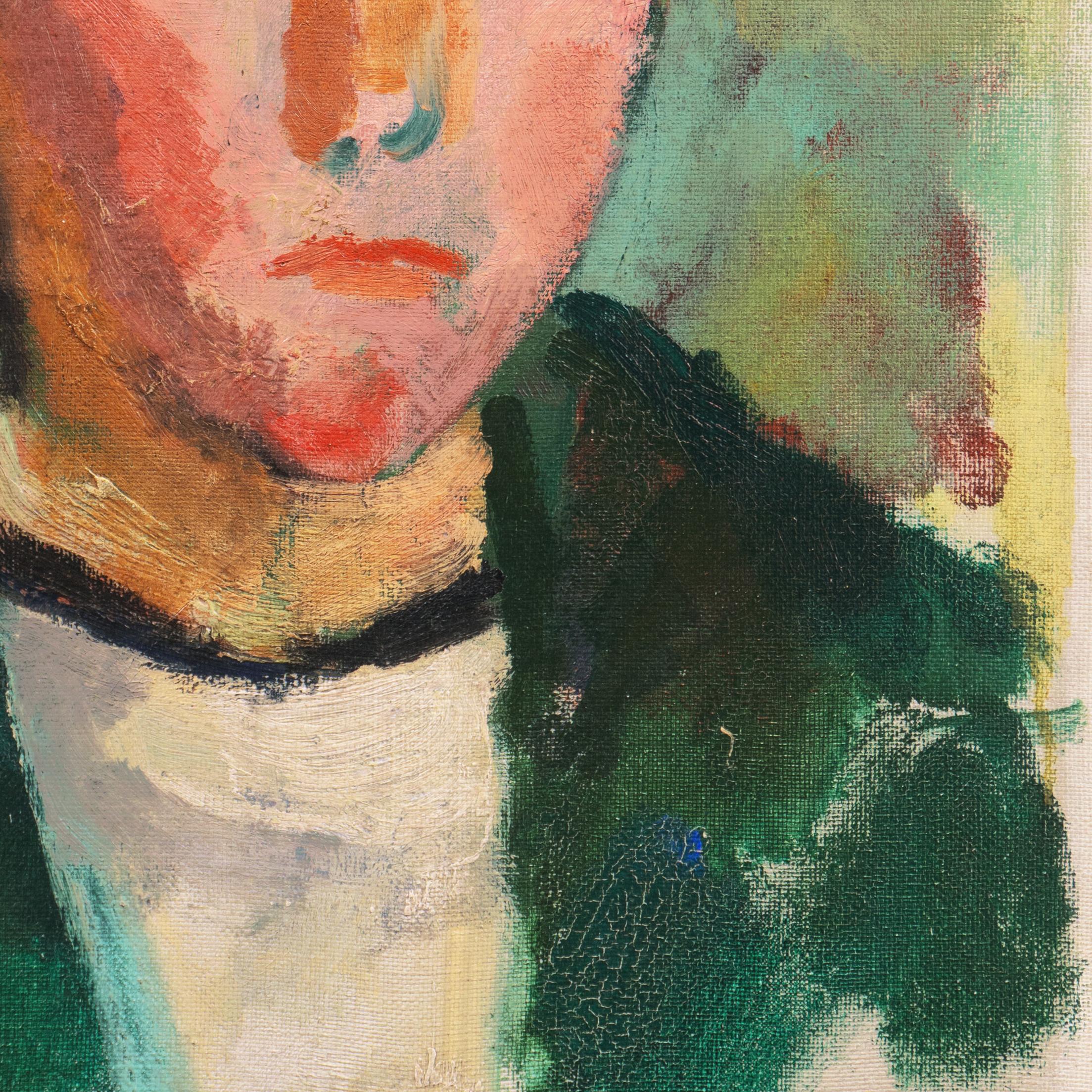 'Young Bretonne', Paris, Salon d’Automne, Section d'Or, Post-Impressionist Oil - Brown Portrait Painting by Jais Nielsen