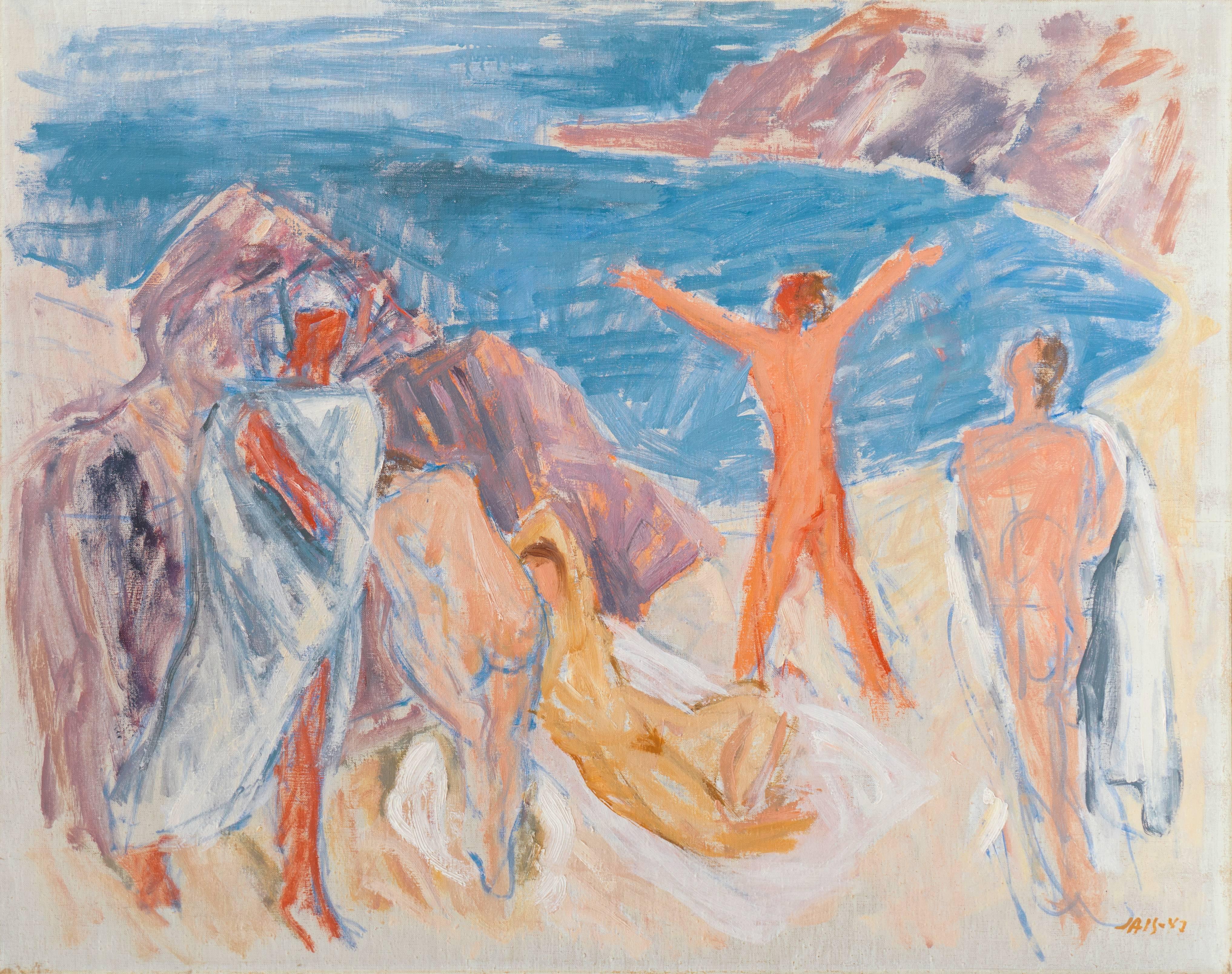  'Figures on a Beach', Large Post-Impressionist oil, Paris, Salon d’Automne