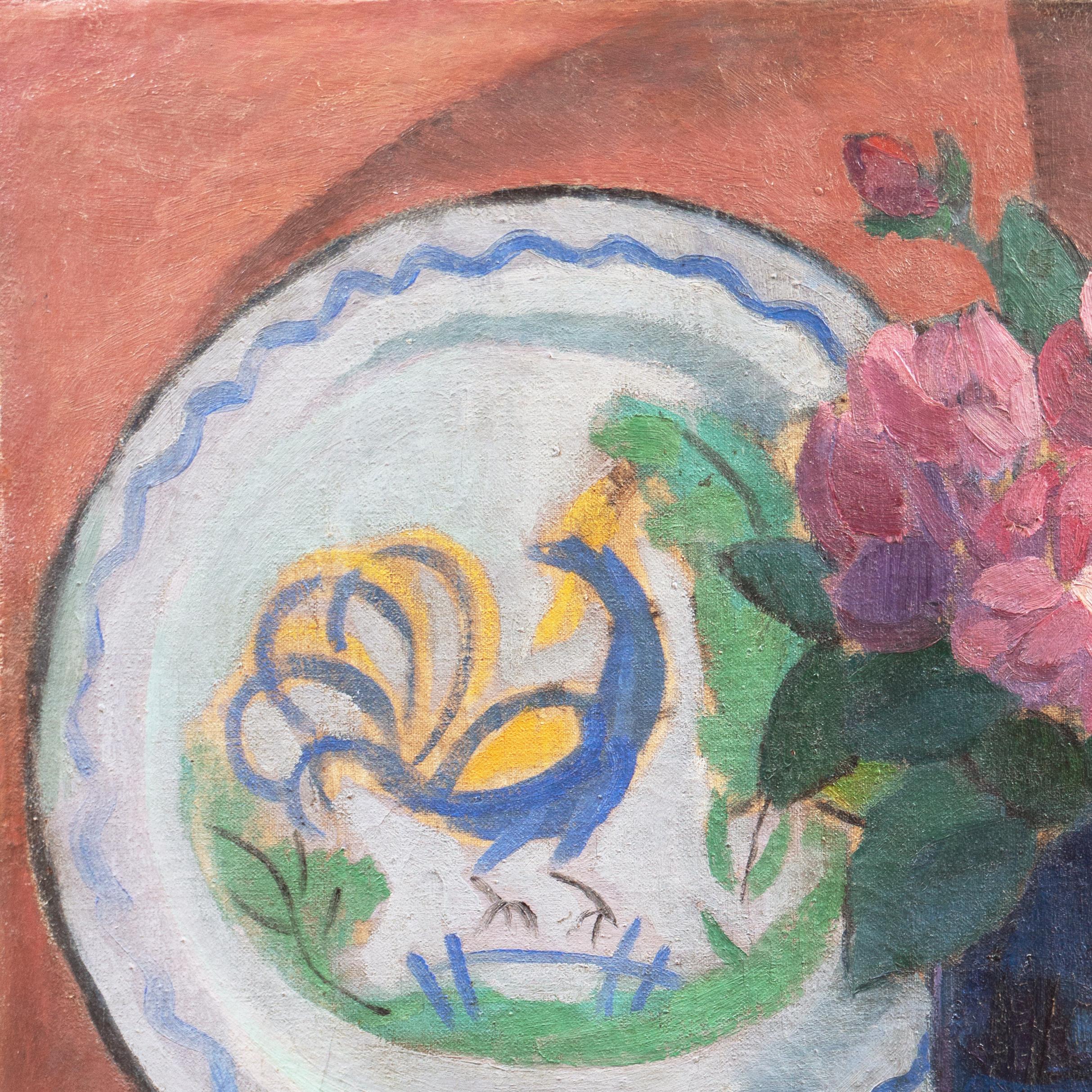 'Pink Roses with a Quimper Plate', Danish Post-Impressionist Still Life, Paris 2