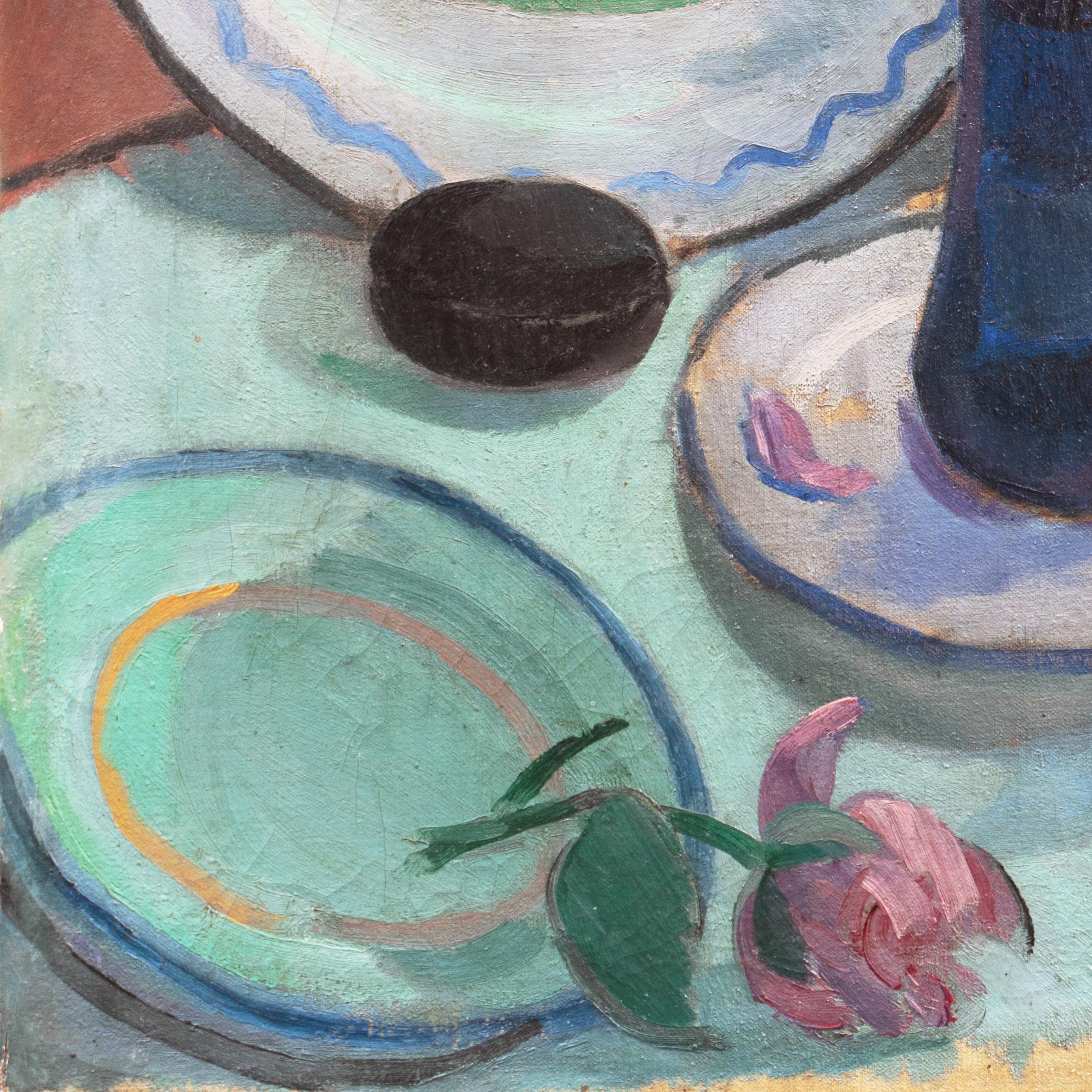 'Pink Roses with a Quimper Plate', Danish Post-Impressionist Still Life, Paris 4