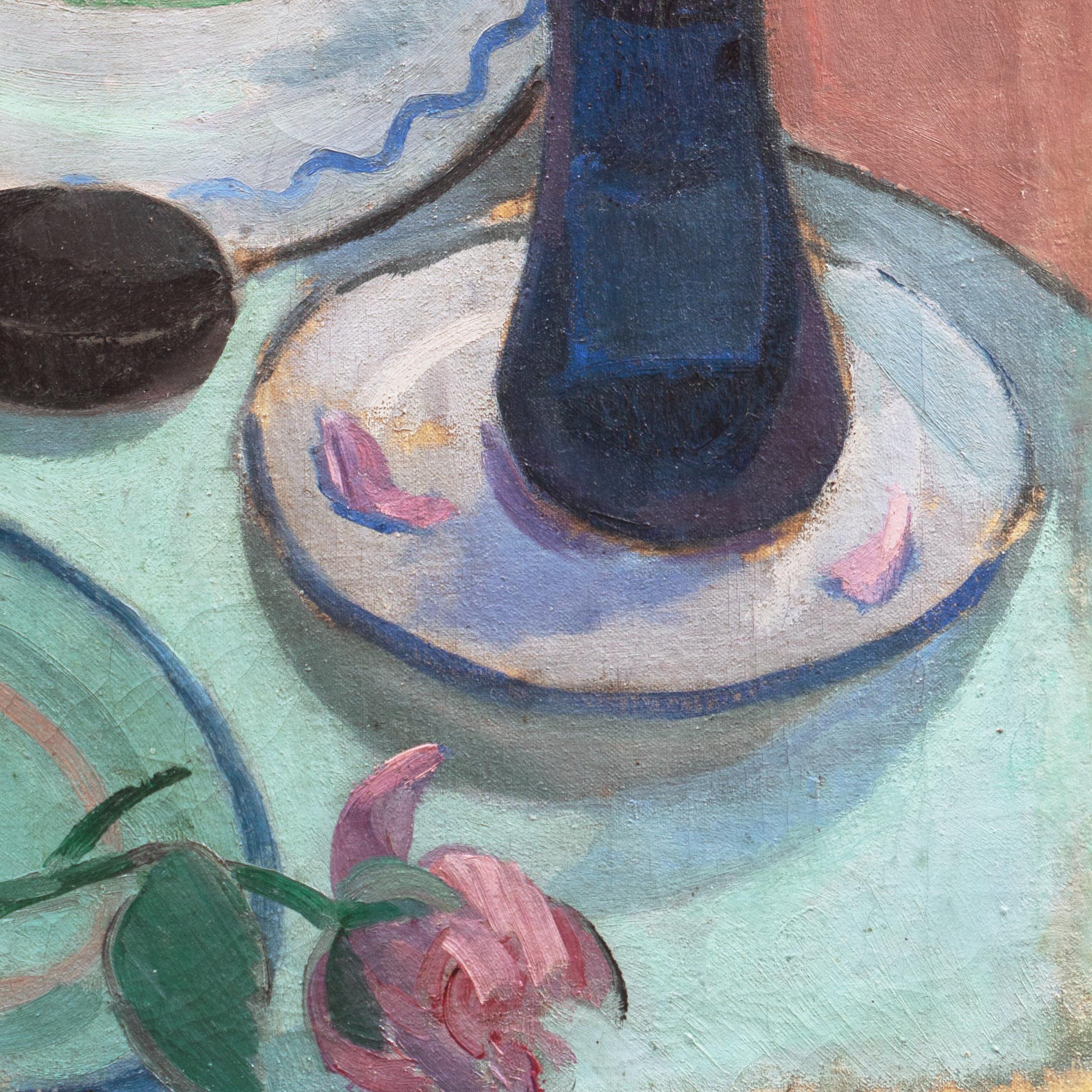 'Pink Roses with a Quimper Plate', Danish Post-Impressionist Still Life, Paris 5