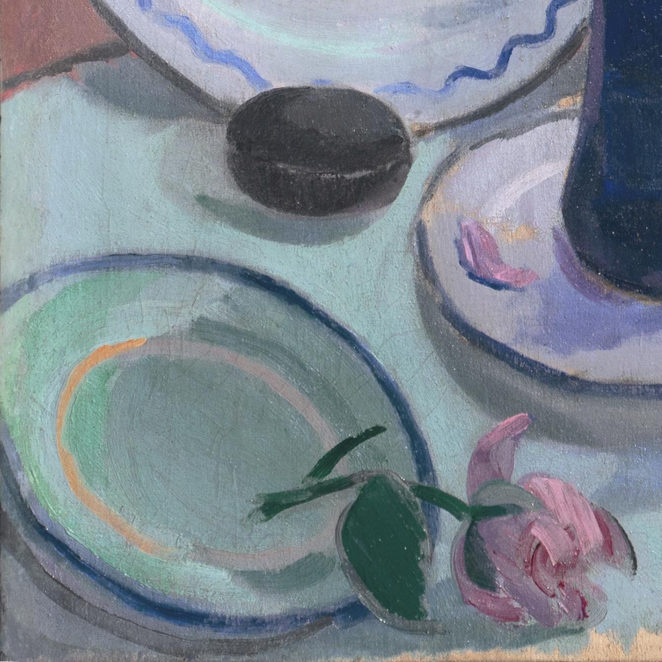 Natura morta, turchese e corallo', Parigi, Salon d'Automne, Section d'Or, Quimper - Still-Life Painting Grigio di Jais Nielsen