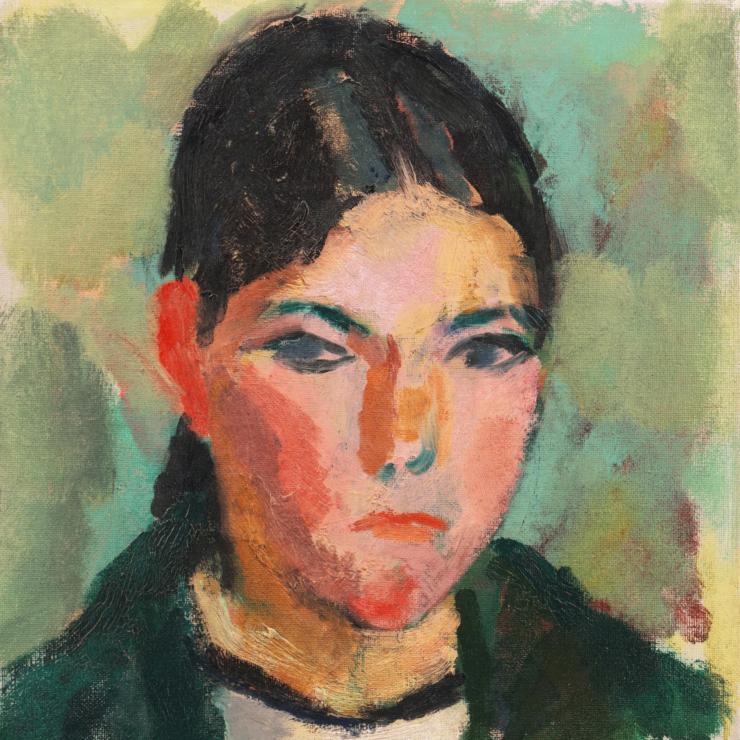 'Young Bretonne', Paris, Salon d’Automne, Section d'Or, Post-Impressionist Oil - Brown Figurative Painting by Jais Nielsen