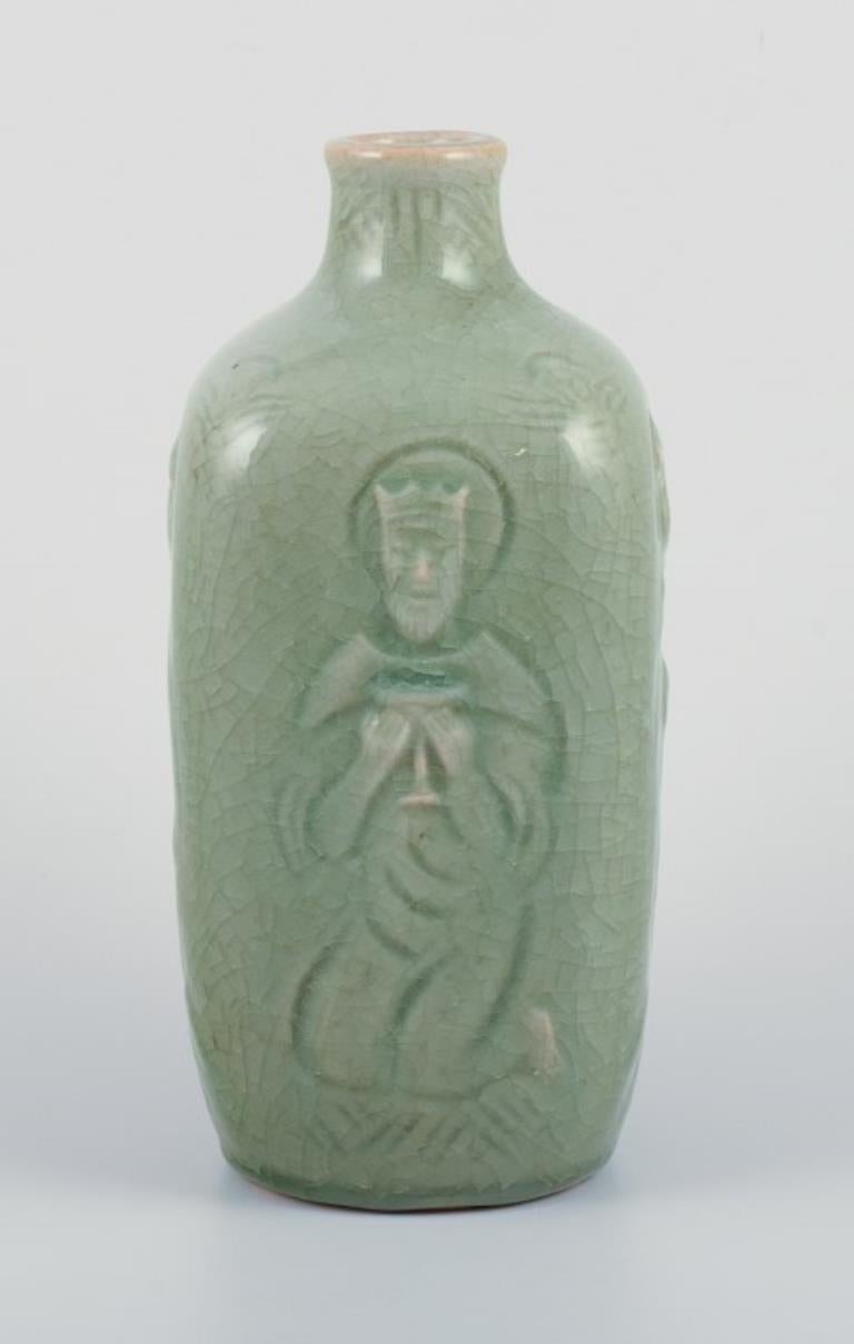 Art déco Jais Nielsen, Royal Copenhagen Vase en céramique à glaçure céladon. Motifs religieux en vente