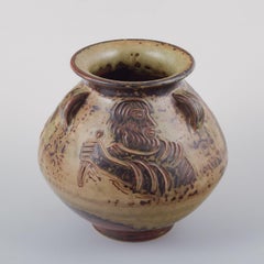 Jais Nielsen, Royal Copenhagen. Ceramic vase in sung glaze with religious motif
