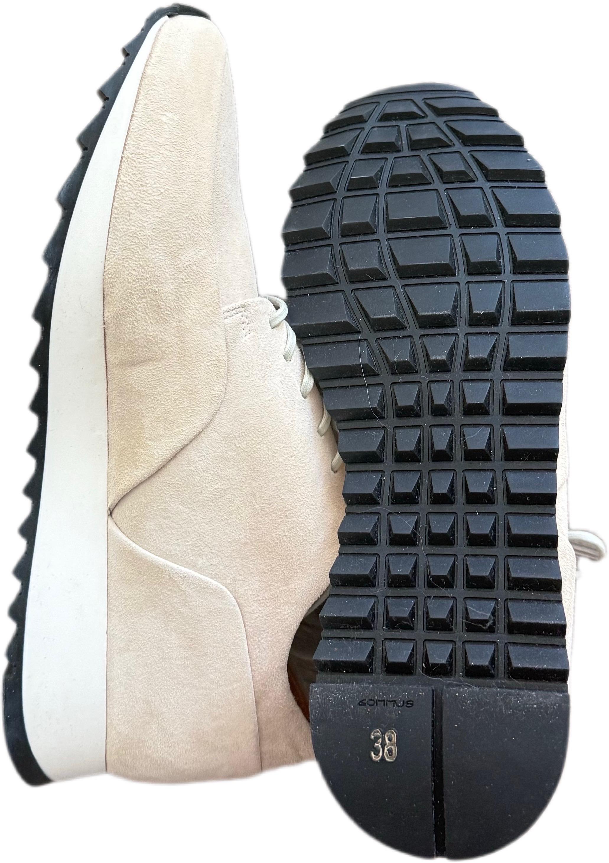 Beige JAK Minimalist Off-White Suede Lace-Up Sneakers – Handmade in Portugal, Size 8.5 For Sale