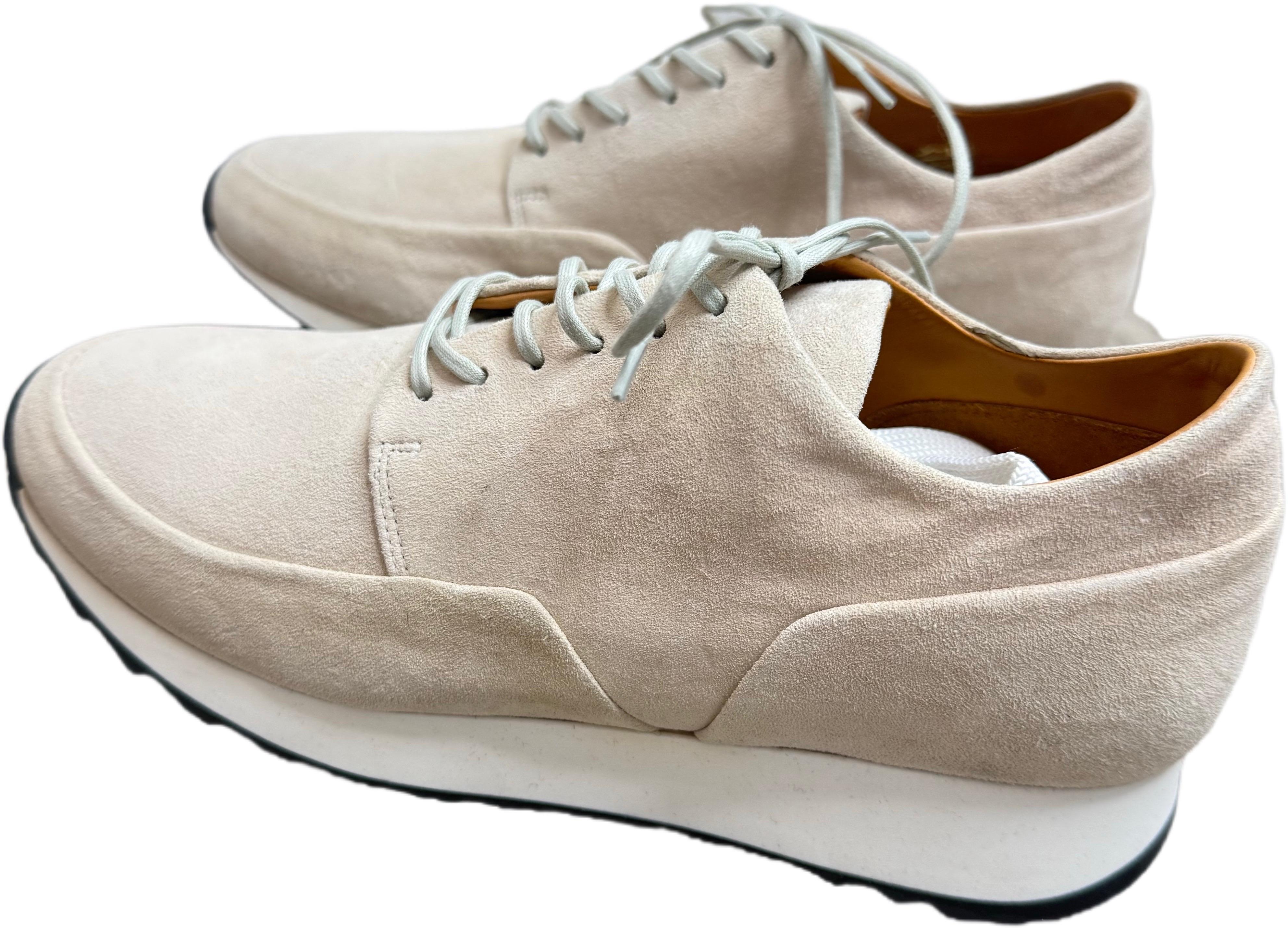 JAK Minimalist Off-White Suede Lace-Up Sneakers – Handmade in Portugal, Size 8.5 In New Condition For Sale In San Diego, CA