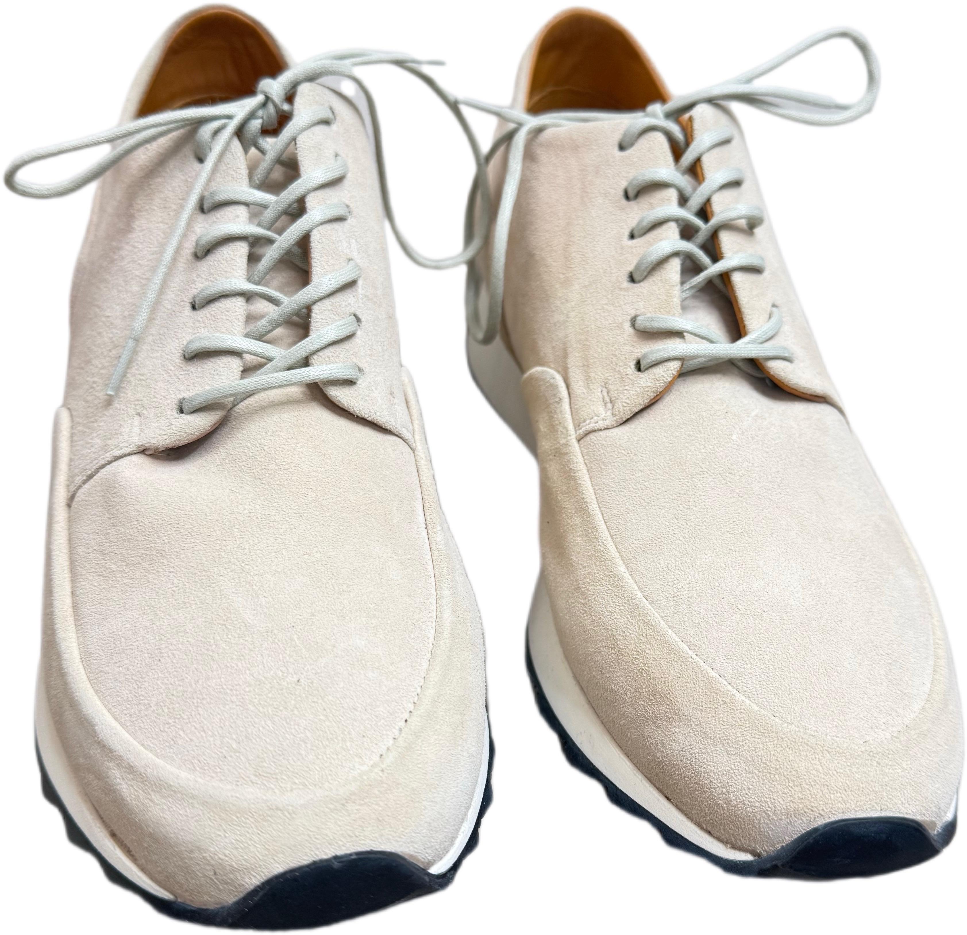 JAK Minimalist Off-White Suede Lace-Up Sneakers – Handmade in Portugal, Size 8.5 For Sale 1