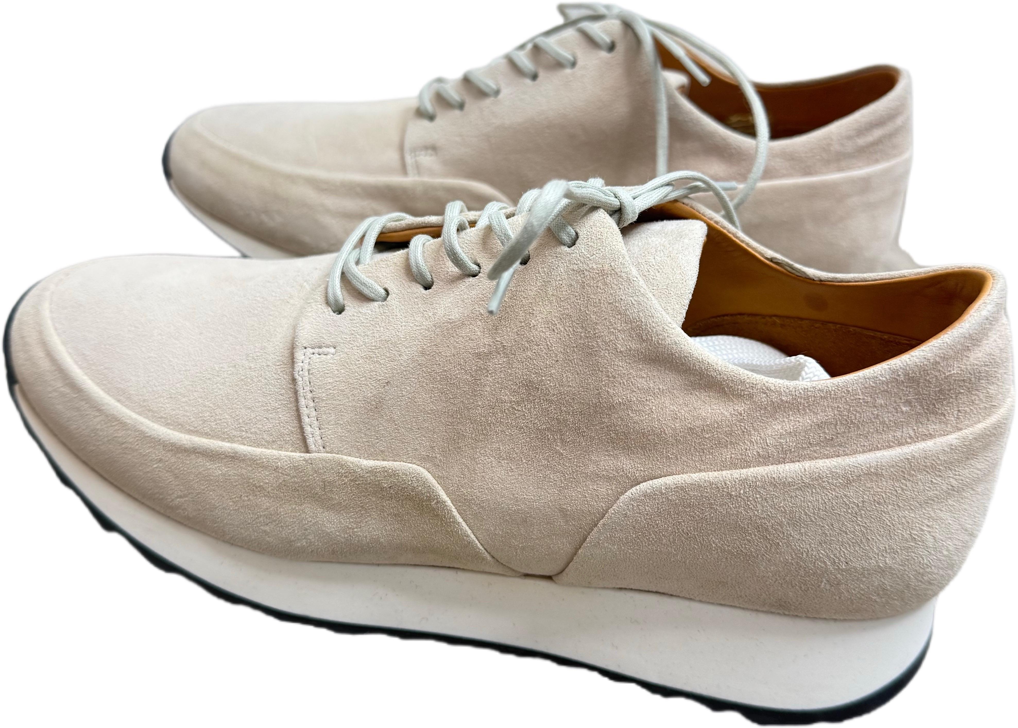 JAK Minimalist Off-White Suede Lace-Up Sneakers – Handmade in Portugal, Size 8.5 For Sale 3