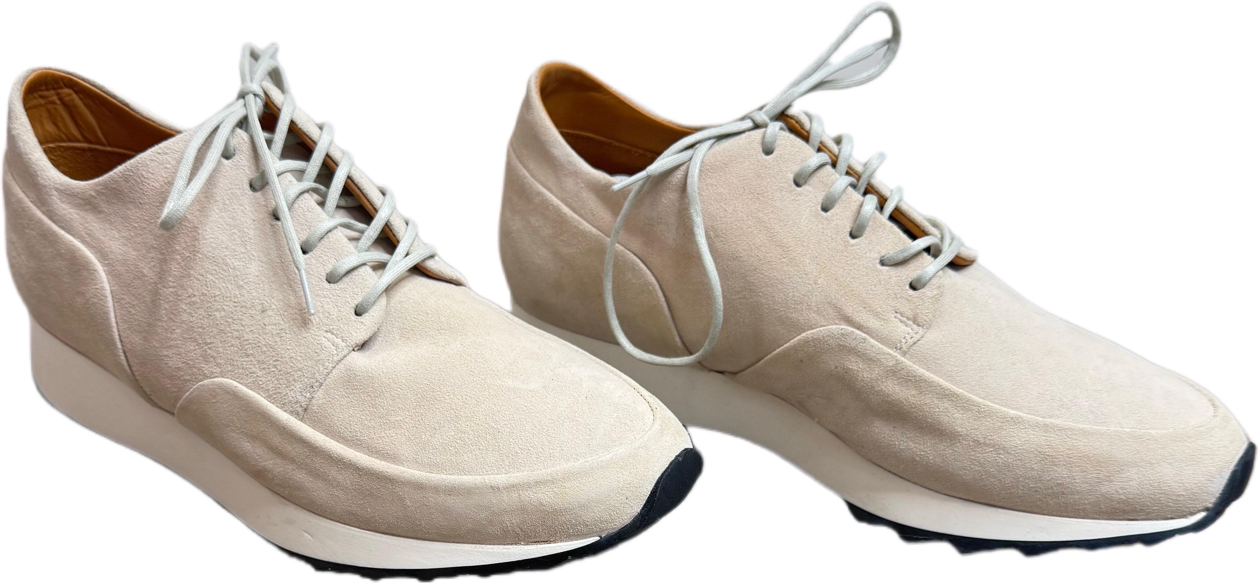 JAK Minimalist Off-White Suede Lace-Up Sneakers – Handmade in Portugal, Size 8.5 For Sale 4