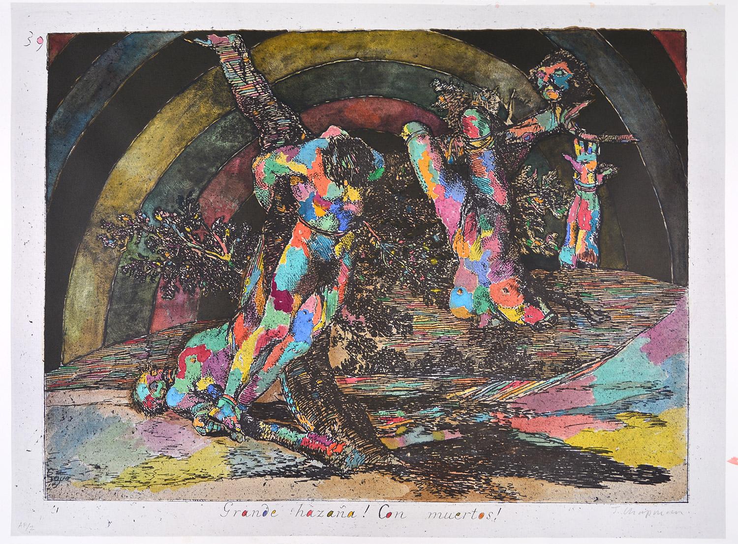 Jake Chapman - IN THE REALM OF THE RELENTLESS
Date of creation: 2022
Medium: Hand colored lithograph on paper
Edition: 6 AP, this work is numbered AP/2
Size: 80 x 110 cm
Condition: In mint conditions, brand new and never framed
Hand colored
