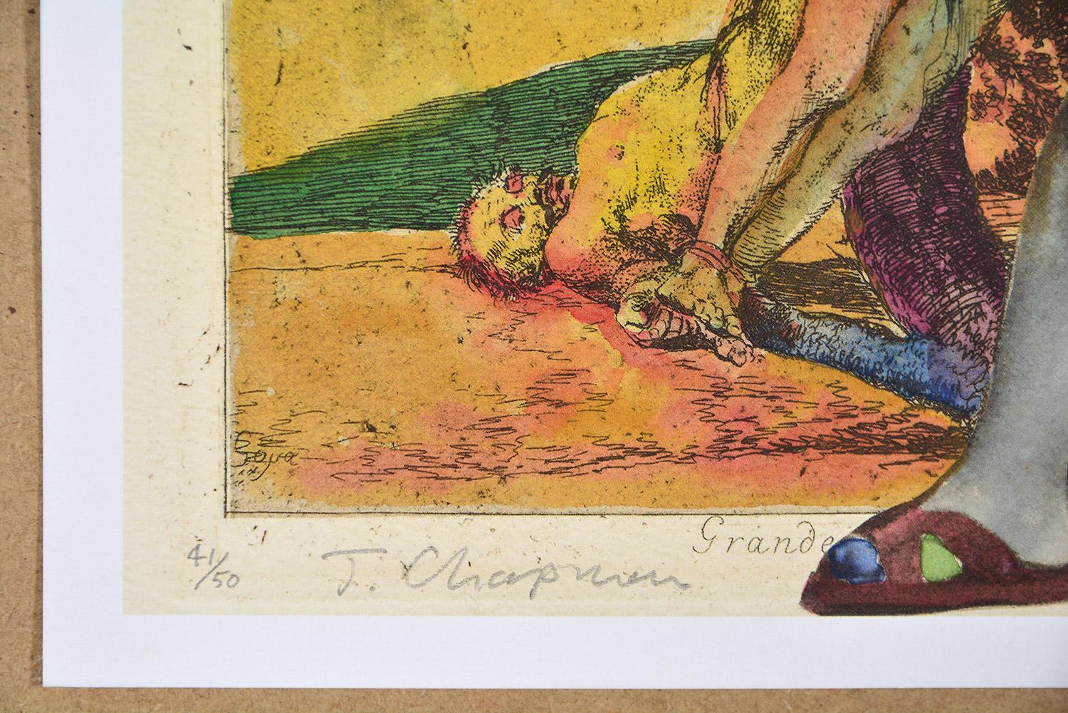 JAKE CHAPMAN - TO LIVE AND THINK PIGS (41/50). Aquarelle Goya Les désastres de la guerre en vente 1