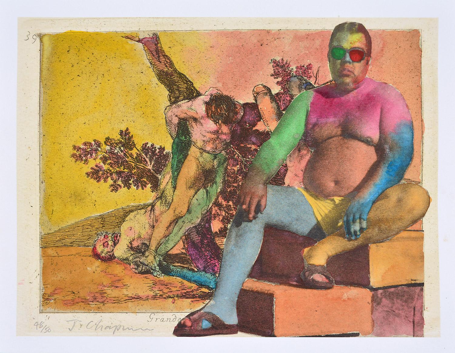 JAKE CHAPMAN - TO LIVE AND THINK PIGS (48/50). Watercolor Goya Disasters of War - Mixed Media Art by Jake Chapman