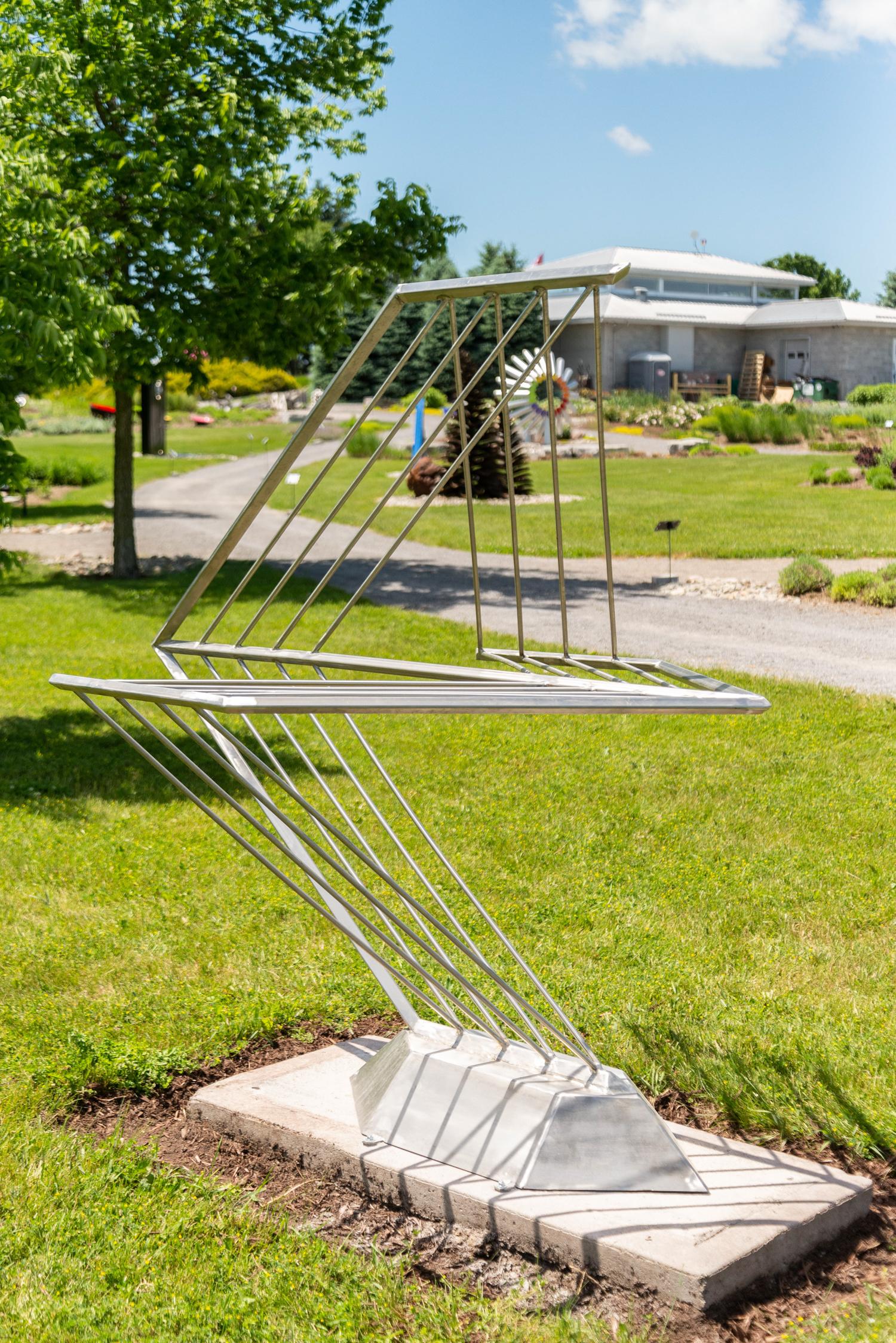 Mach I - Aviation tribute, abstract, polished stainless steel, outdoor sculpture For Sale 8