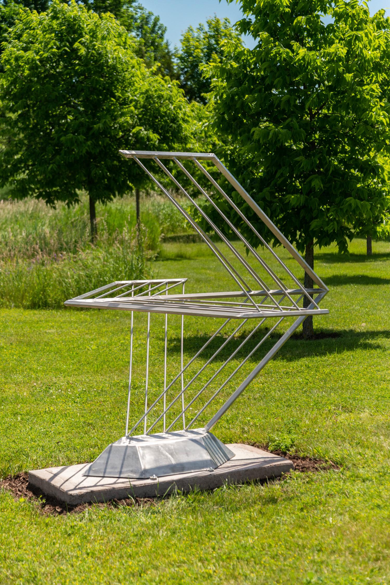 Mach I - Aviation tribute, abstract, polished stainless steel, outdoor sculpture For Sale 1