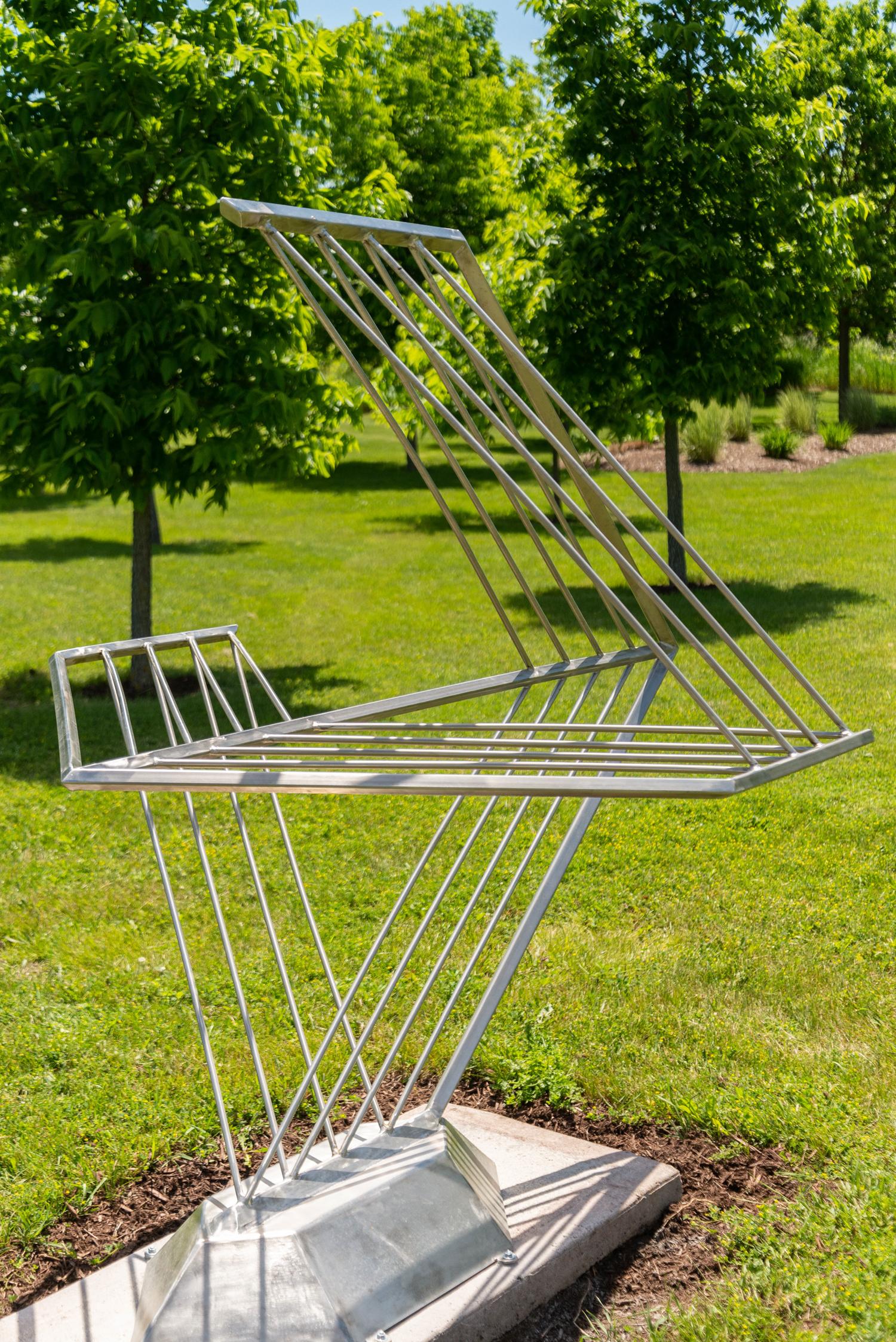 Mach I - Aviation tribute, abstract, polished stainless steel, outdoor sculpture For Sale 3