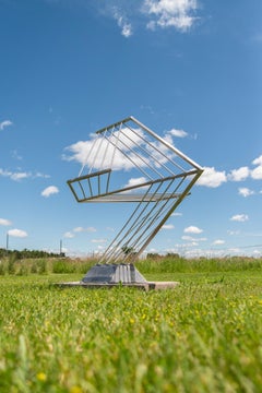 Mach I - Attribué à l'aviation, sculpture abstraite en acier inoxydable poli, extérieur